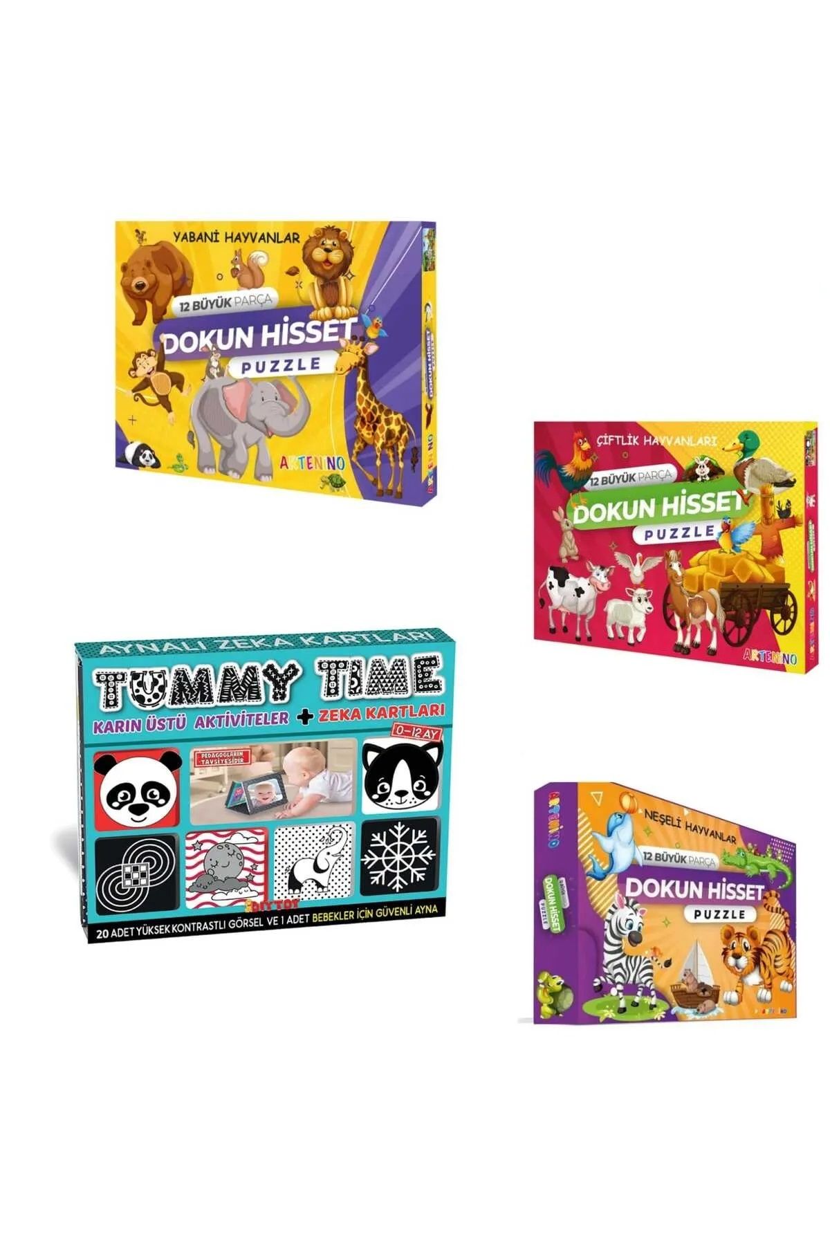 Diytoy Tummy Time Aynalı Zeka Kartları Ve Artenino Dokun Hisset Puzzle 3 adet