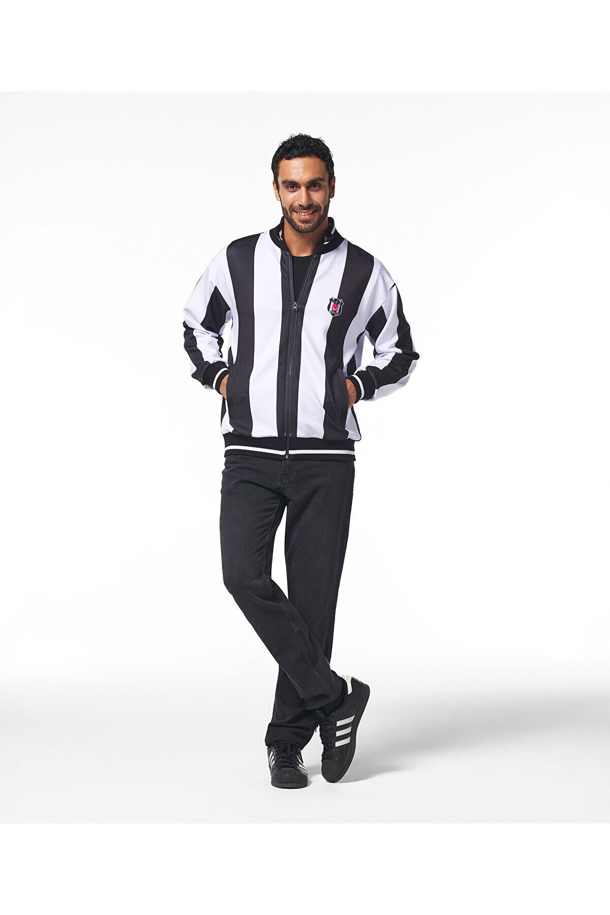 Kartal Yuvası BEŞİKTAŞ ERKEK ÇUBUKLU FERMUARLI SWEATSHIRT 7425247T3