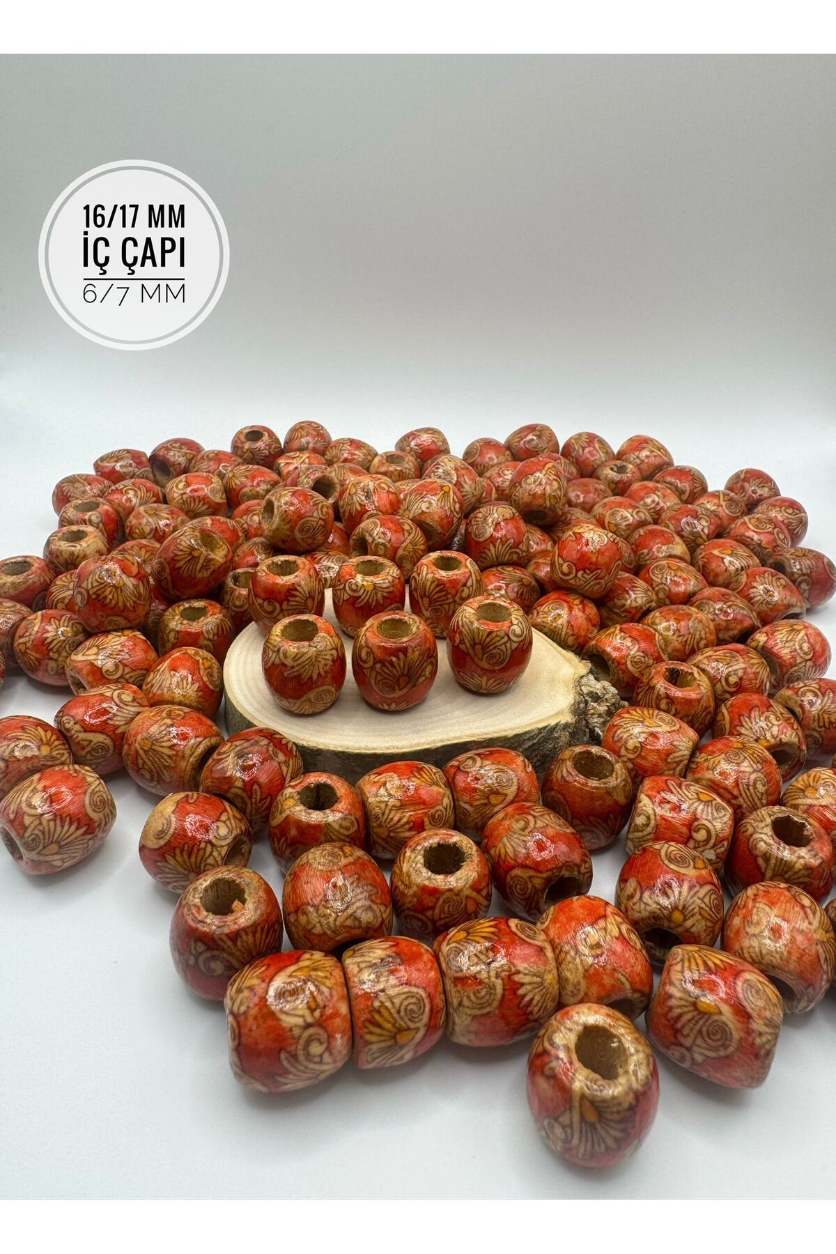 Fiolimore Desenli Ahşap Boncuk 16x17 mm(50 gr 40 Adet)Delik Çapı 6mm Makrome Çanta Bileklik Kolye Tahta Boncuk