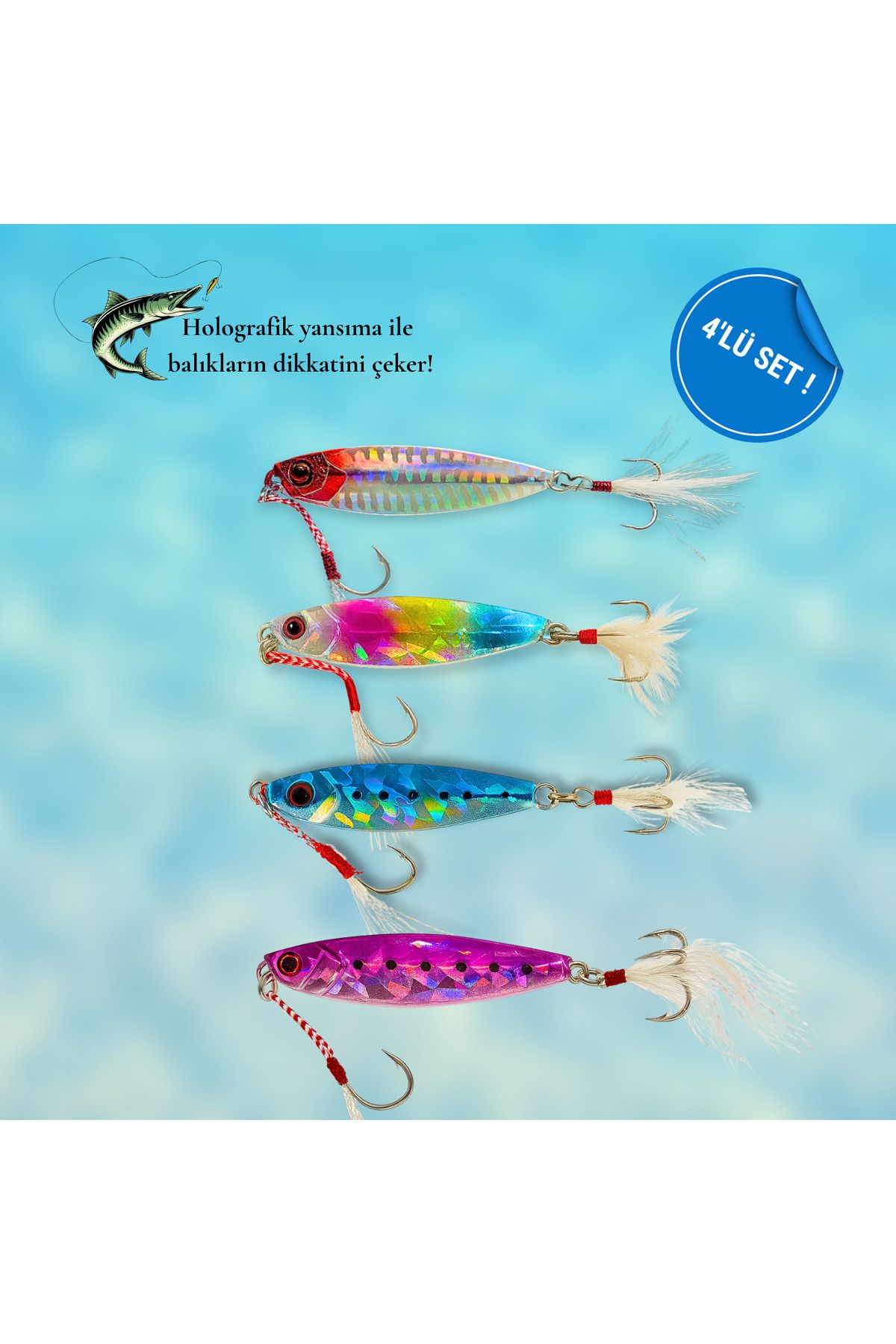 Poyraz Marine Jig Seti 4 Lü 10 GR Suni Yem Holografik Jig