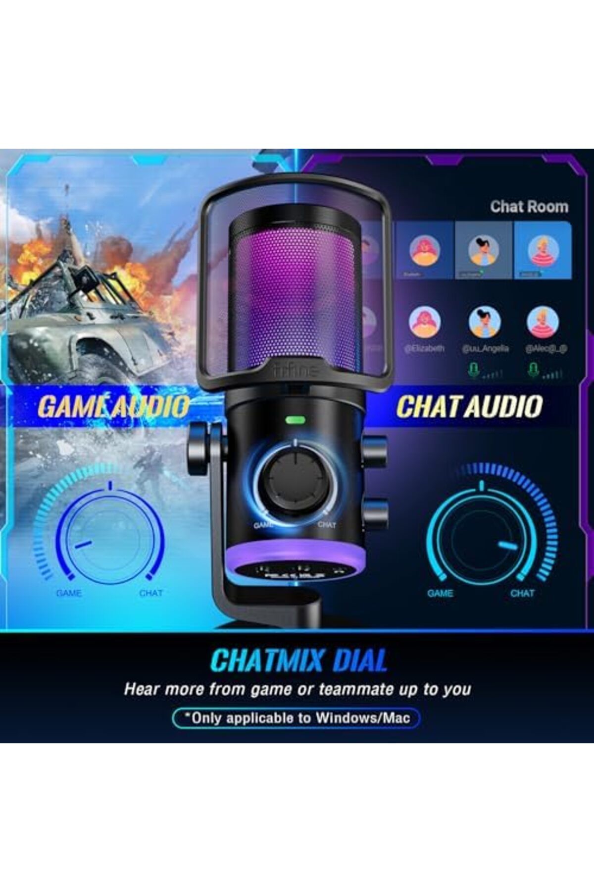 Fifine-Gaming PC Microphone, USB Streaming Microphone with Game Chat Balance, Computer Condenser Des 6