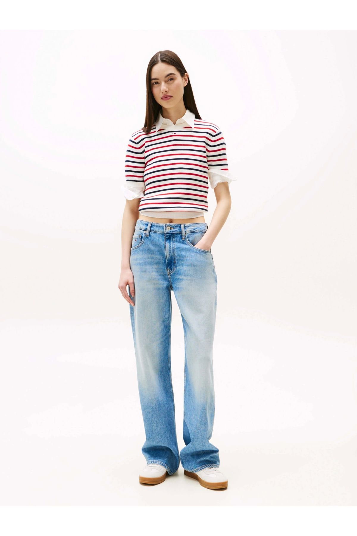 Tommy Jeans Tjw Essentıal Ss Sweater Kadın Beyaz Kazak Dw0dw193360fg