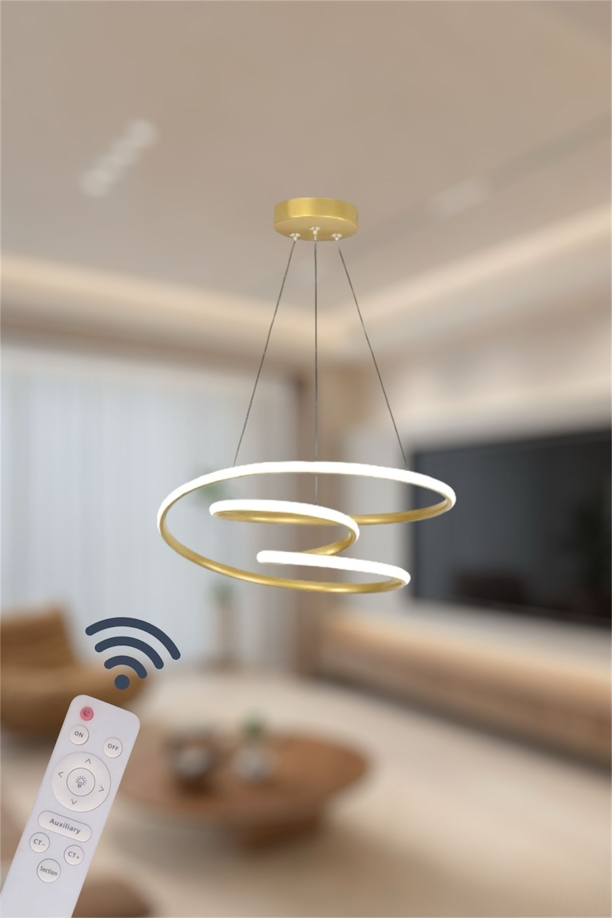 EYSHOP Modern Eskitme Space Model 3 Renk Kumandalı (BEYAZ&SARI&GÜNIŞIĞI) Led Avize