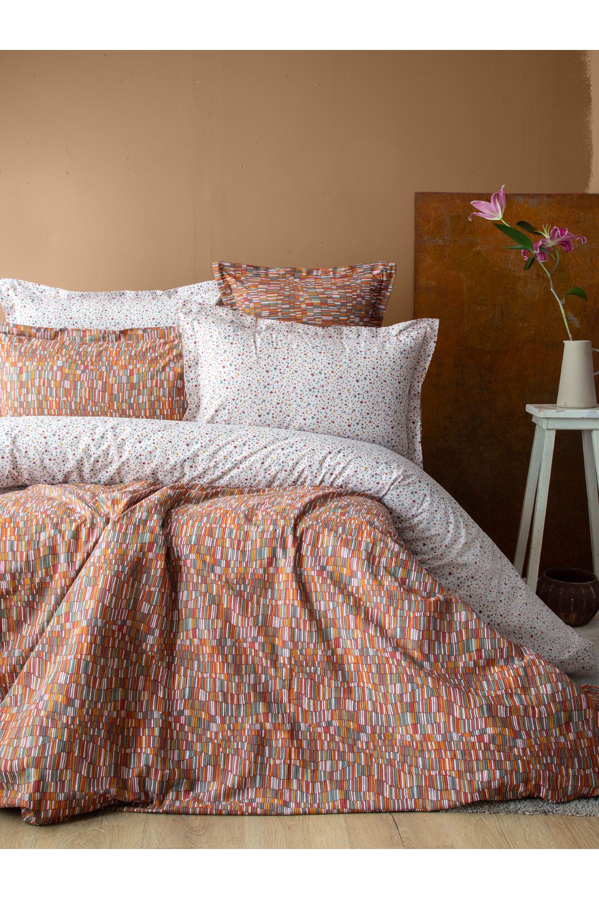 BED LİNE Senses leros complete takımı terakota çift kişilik