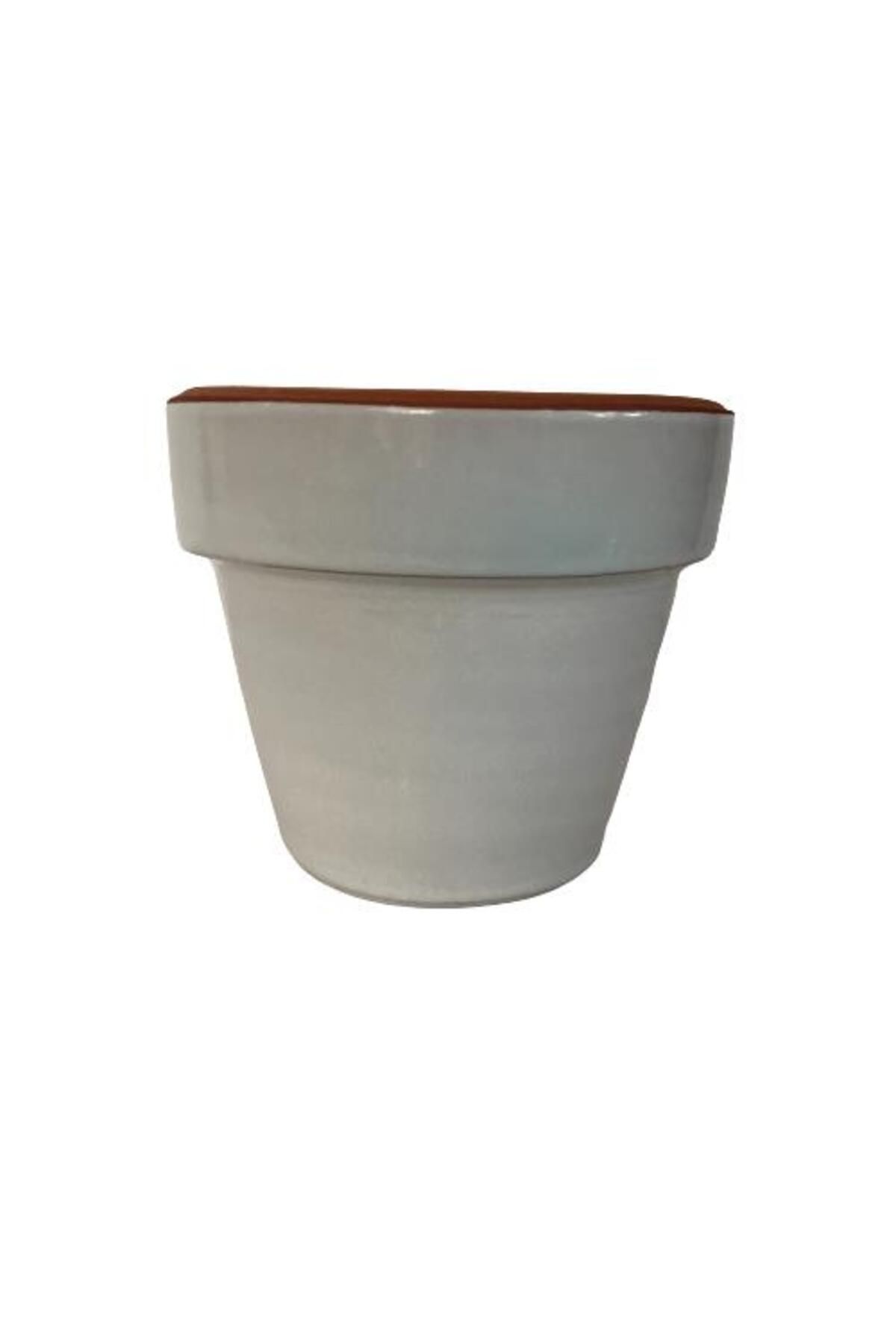 önder botanik BEYAZ RENK SIRLI EL YAPIMI KÜÇÜK BOY TOPRAK SAKSI (12*12 CM)