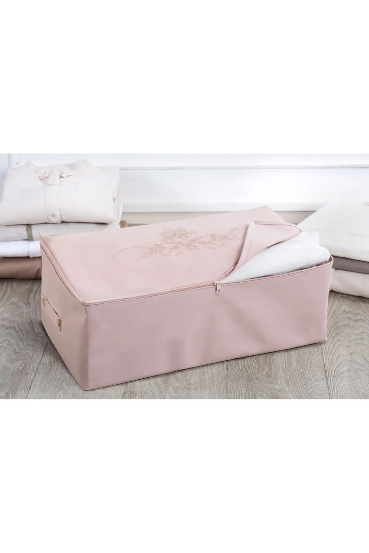 M.C Coco Çiçek Desen Baskılı Hurç 52x28x21 cm - Pudra