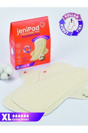 JeniPad Yıkanabilir Kadın Pedi Ultra Emici Sızdırmaz XL Beyaz 2 Adet