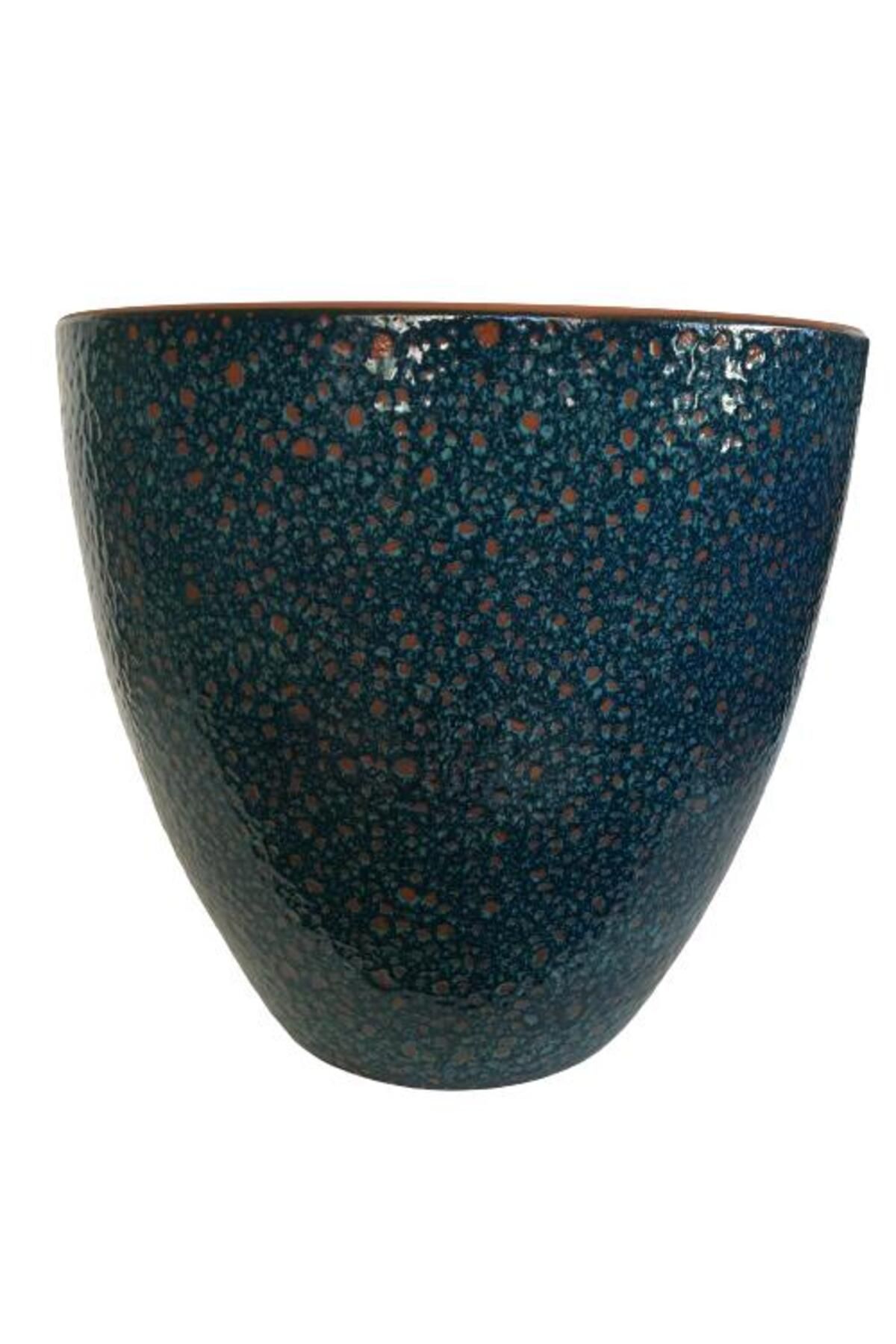 önder botanik ÖZEL YAPIM LACİVERT RENK SIRLI TOPRAK SAKSI (36*38 CM)