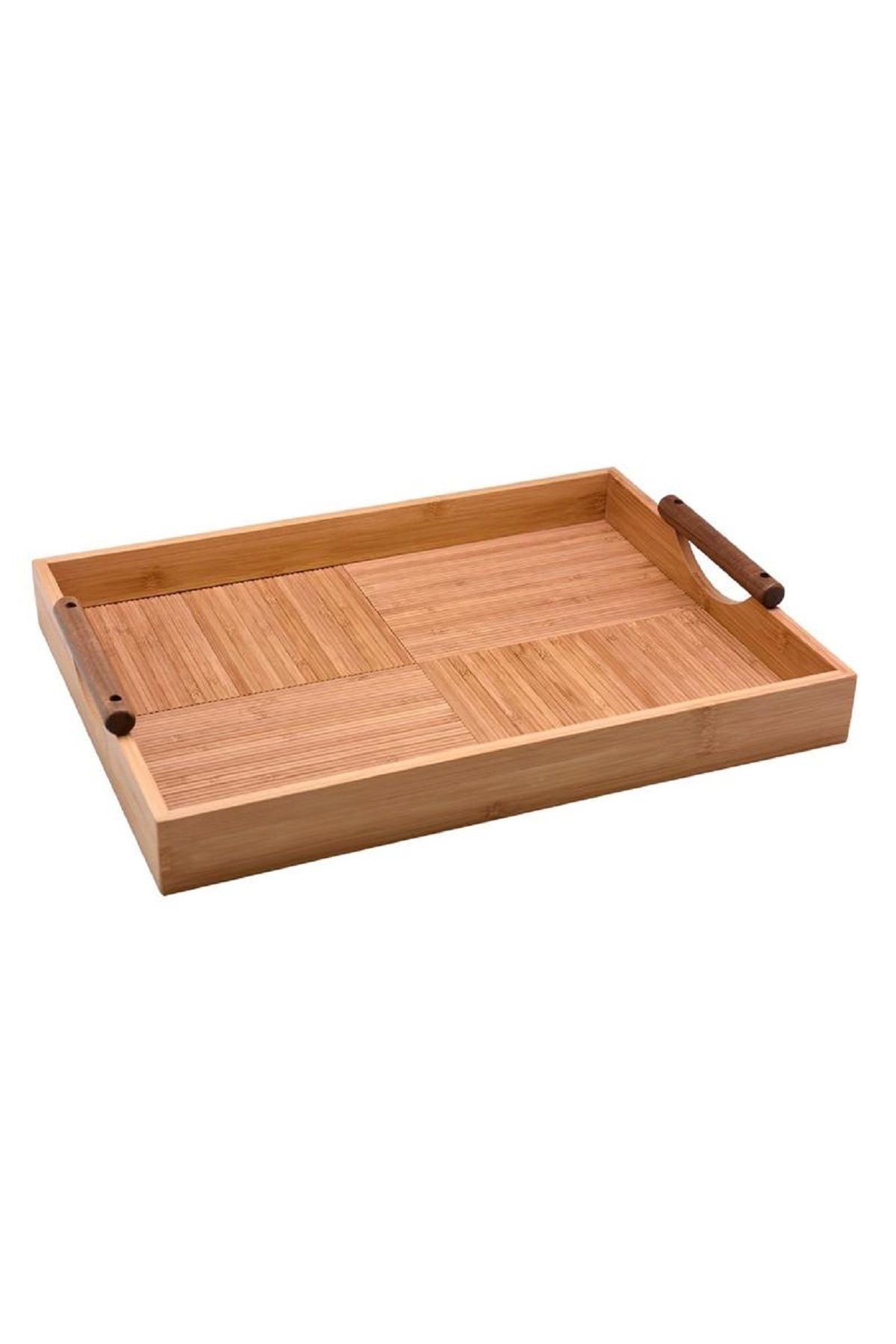 Bien Servi-Durable Rectangular Bamboo Serving Tray with Handle Brown 3