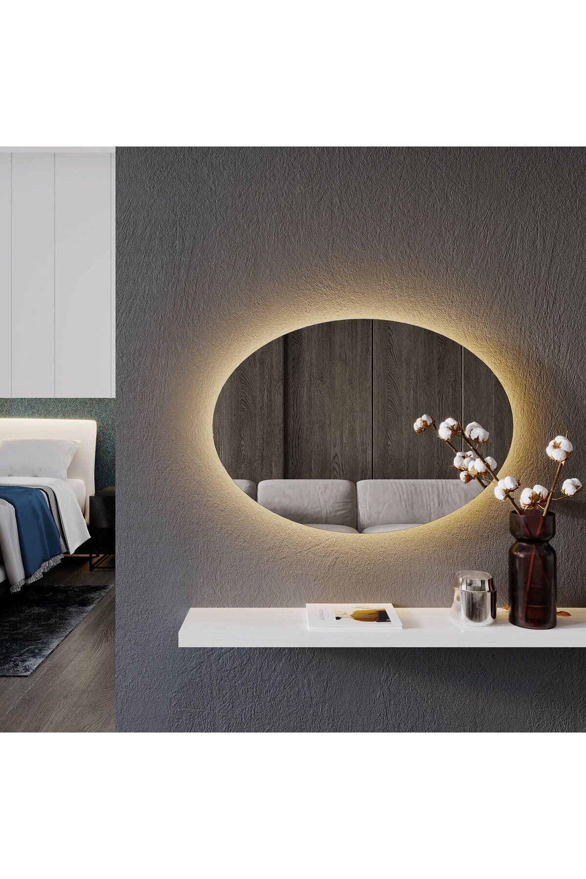 Aypars Atölye 80x112 Oval LED Banyo Aynası – Beyaz & Gün Işıklı Flotal Cam Ayna, Modern Duvar Dekoru