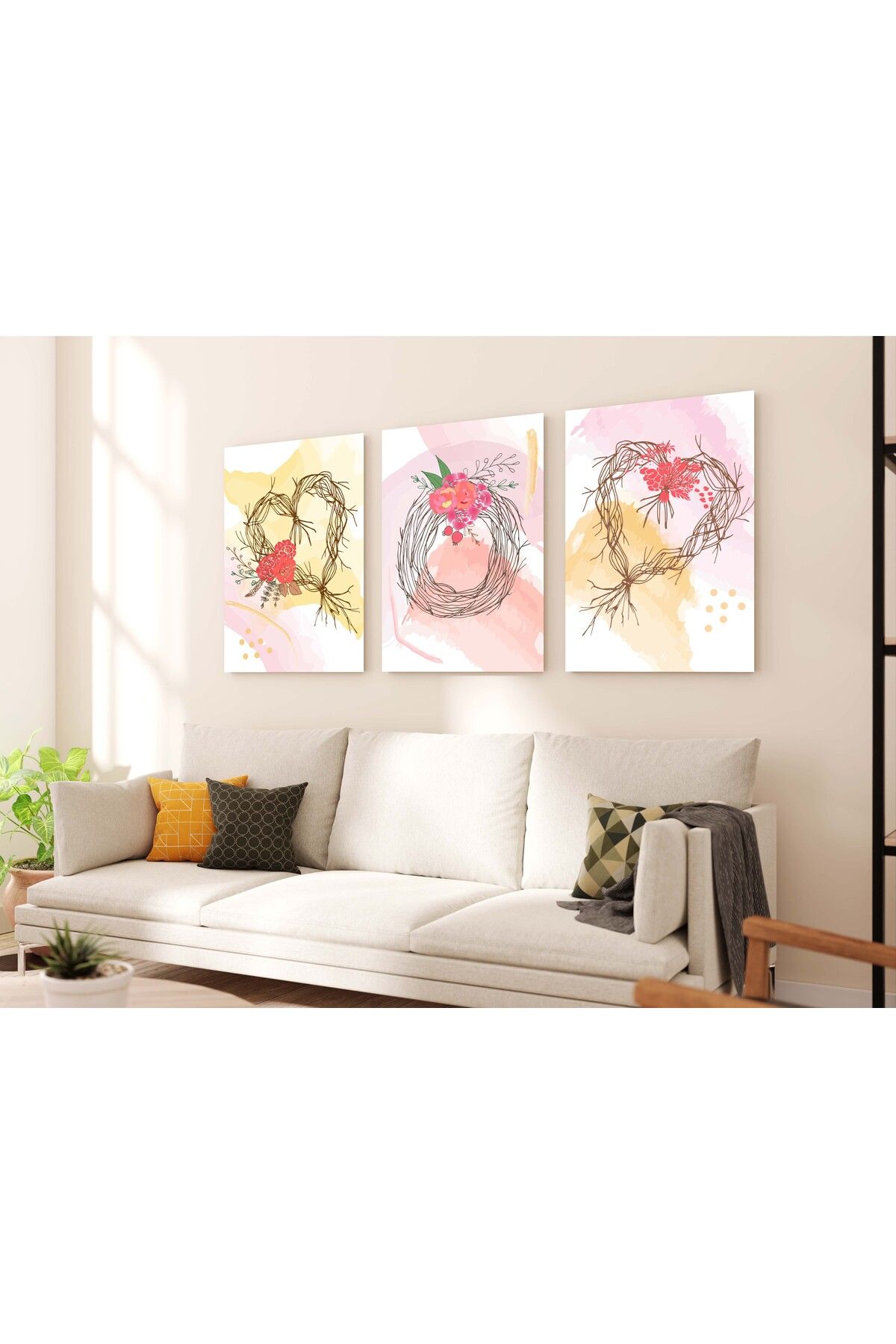 MAGNASTE Duvar Tablosu Çerçeve Görünümlü Premium Kalite Mutfak Tabloları 3 lü Tablo Modern Tablo Bohem Tablo