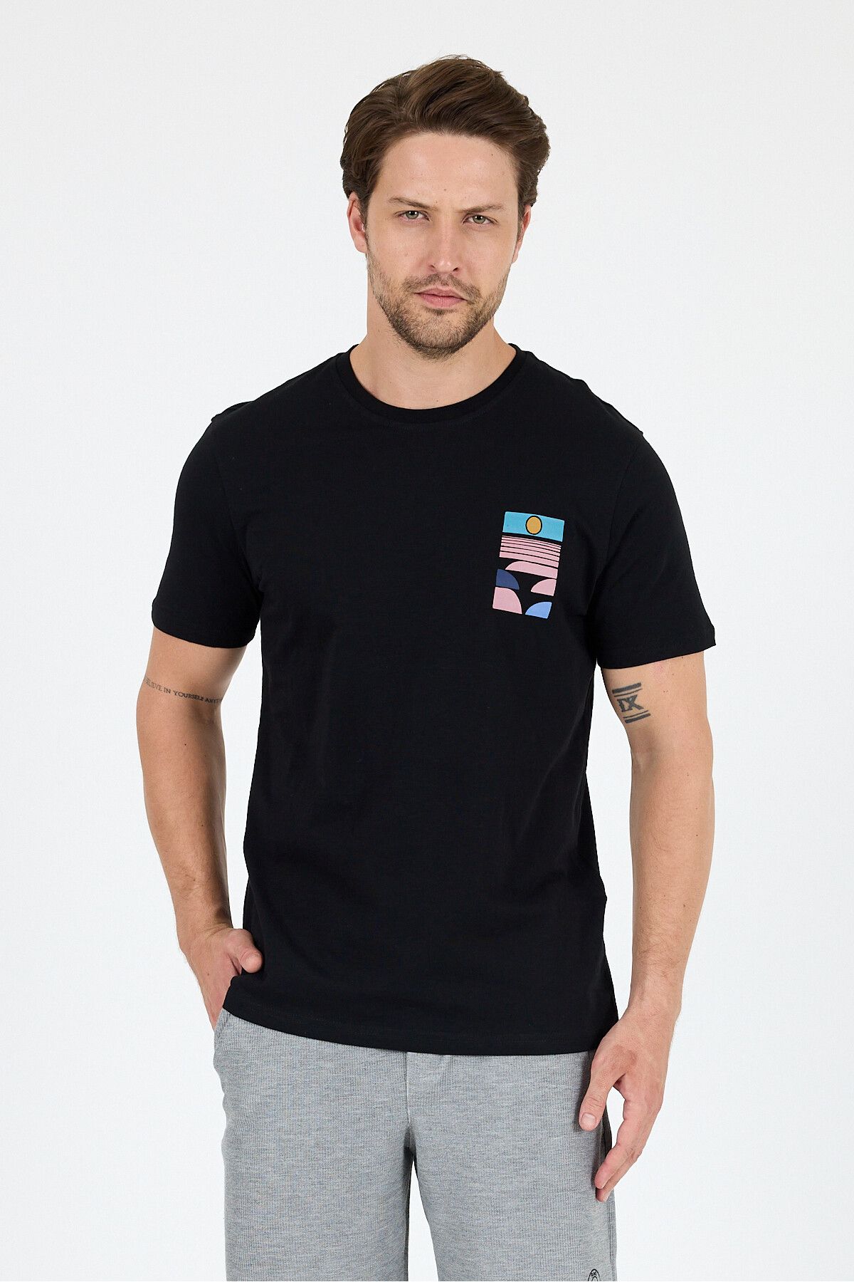 Rodi Erkek %100 Pamuk Bisiklet Yaka Kısa Kollu Baskılı T-Shirt Rahat ve Şık Günlük Tişört 0005