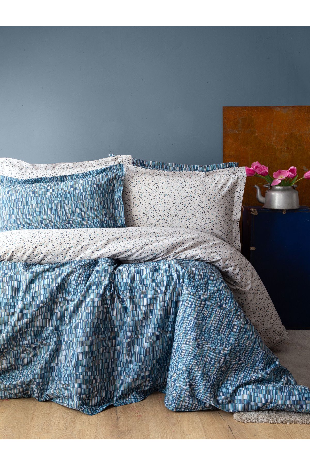 BED LİNE Senses leros complete takımı indigo çift kişilik