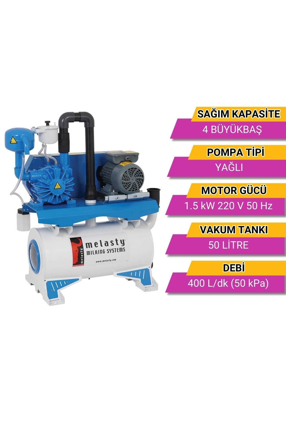 Melasty Süt Sağım Sistemi Vakum Pompa Seti (220V-50Hz-1,5kW) (400 L/dk - Yağlı) fotoğrafı 2 (önizleme)