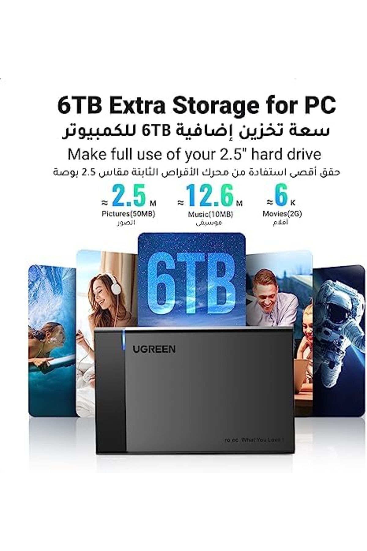 Ugreen-Hard Drive Enclosure Adapter USB 3.0 to SATA External Hard Disk Case Compatible for 2.5 Inch 8