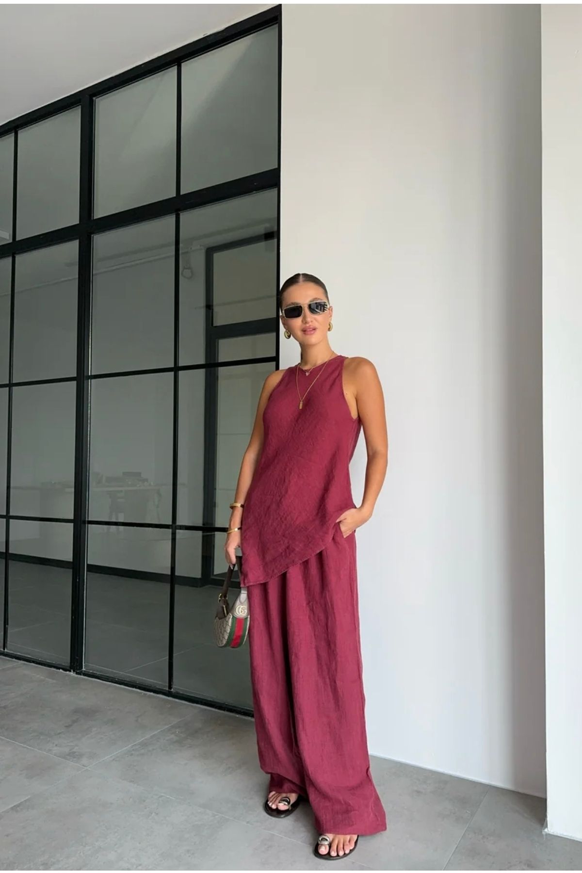 DUSOHOME BORDO BOL PAÇA PANTOLON KETEN TAKIM