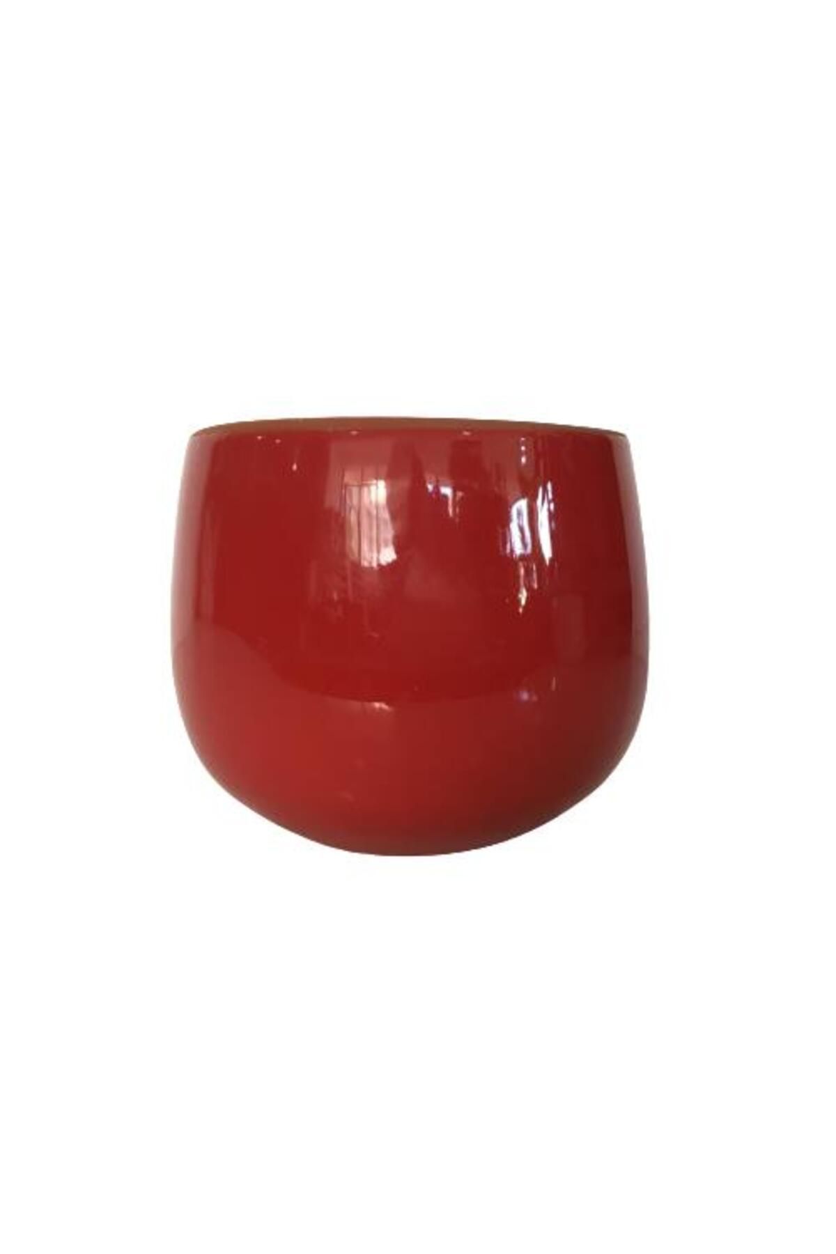 önder botanik KIRMIZI RENK SIRLI EL YAPIMI KÜÇÜK BOY TOPRAK SAKSI (11*11 CM)