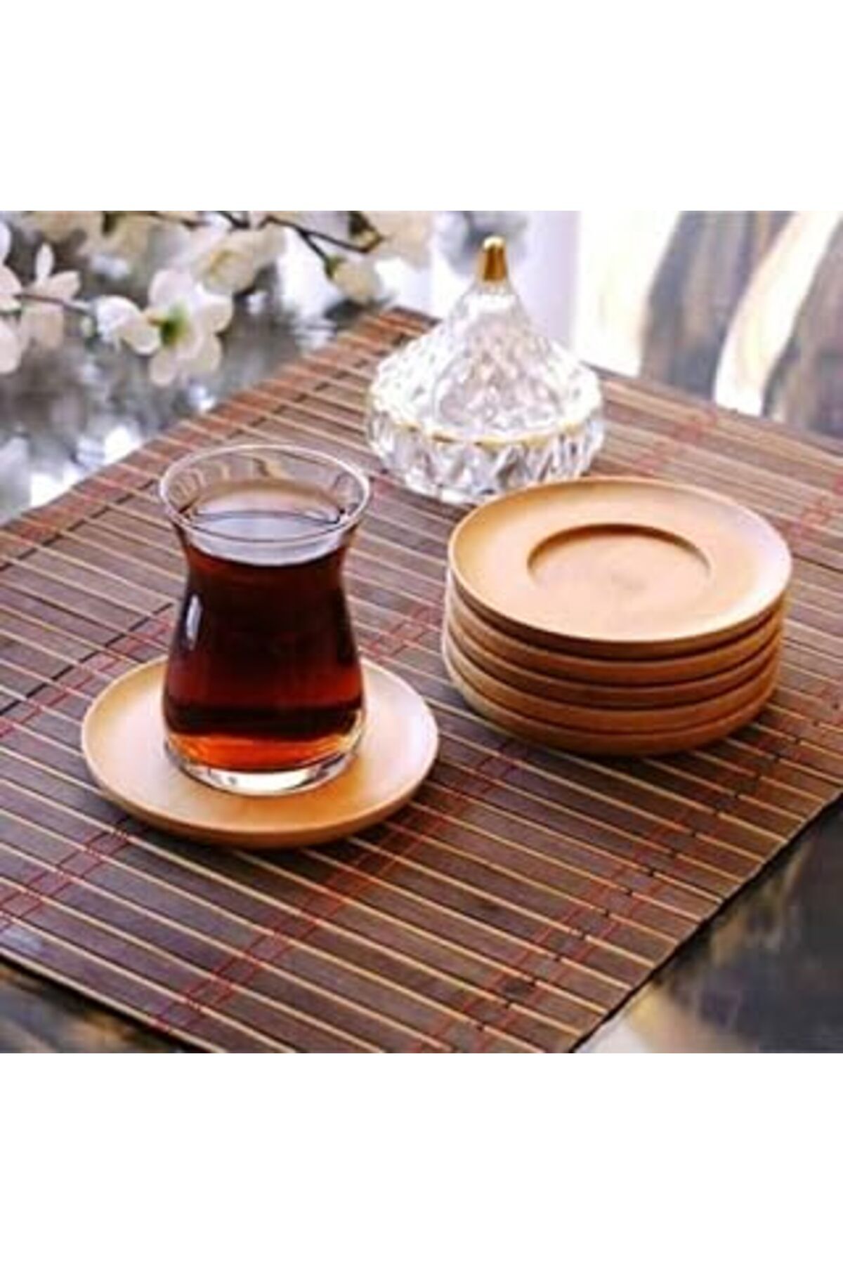 ASİTAN Deconox Bambu Yuvarlak Çay Tabağı Bardak Altlığı 6 'lı Set, Dekoratif Bambu Altlık