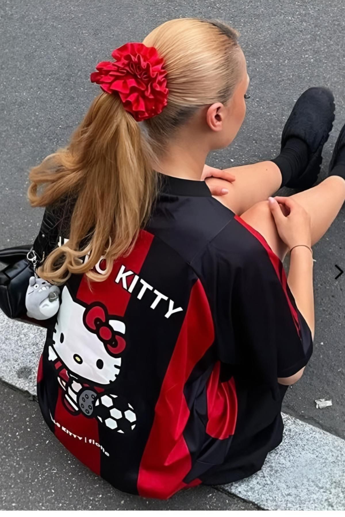 Wisevelya Red Kitty Oversize T-shirt