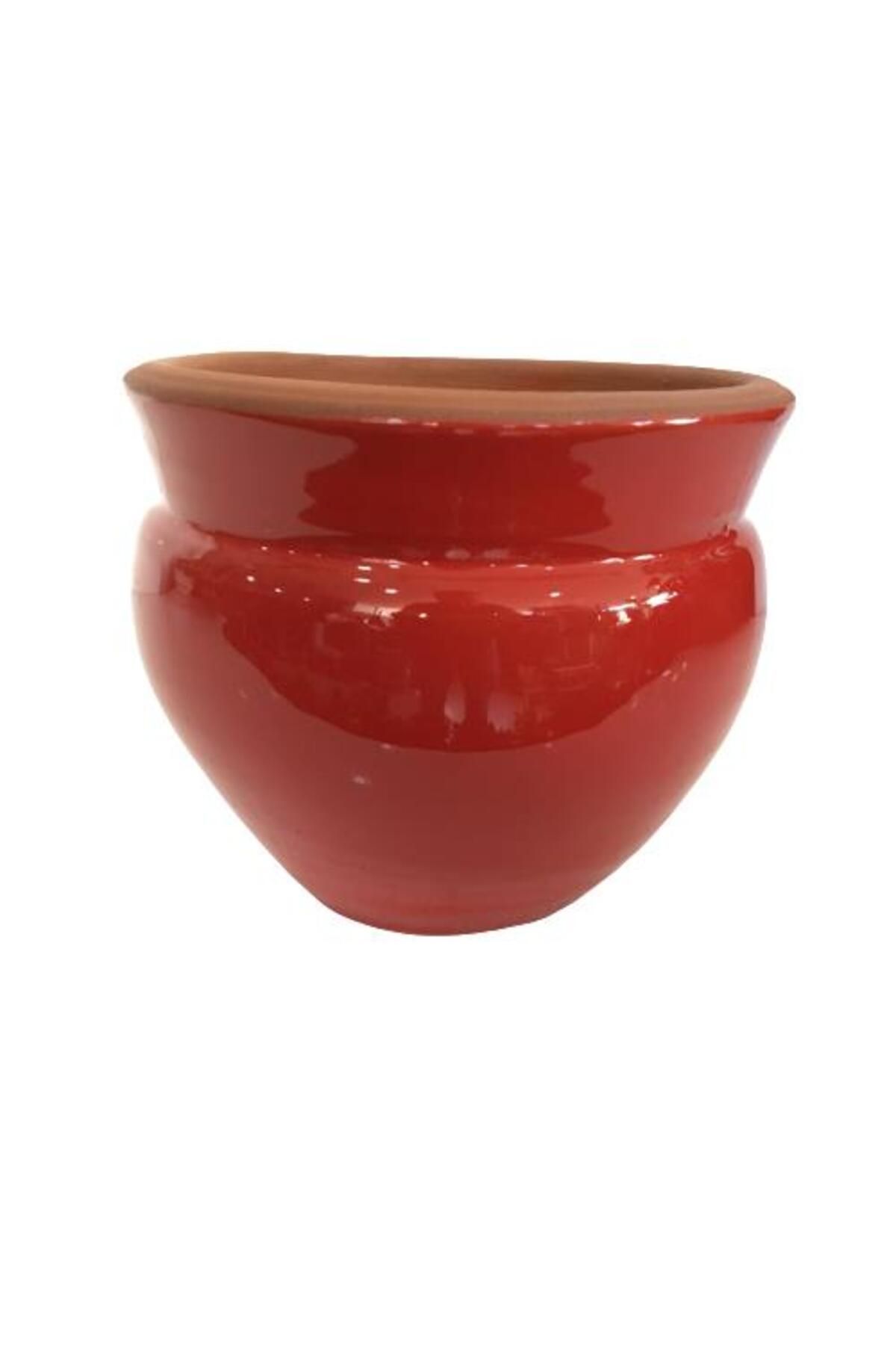 önder botanik KIRMIZI RENK SIRLI EL YAPIMI KÜÇÜK BOY TOPRAK SAKSI (12*12 CM)