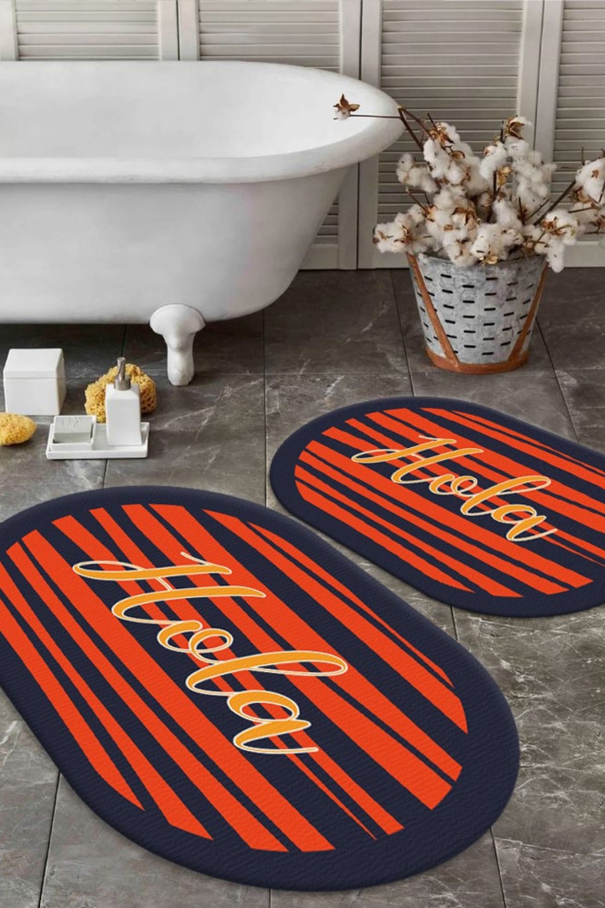DERAS HOME 2'li Yıkanabilir Kaymaz Taban Banyo Paspası 60*100 Cm - 40*60 Cm