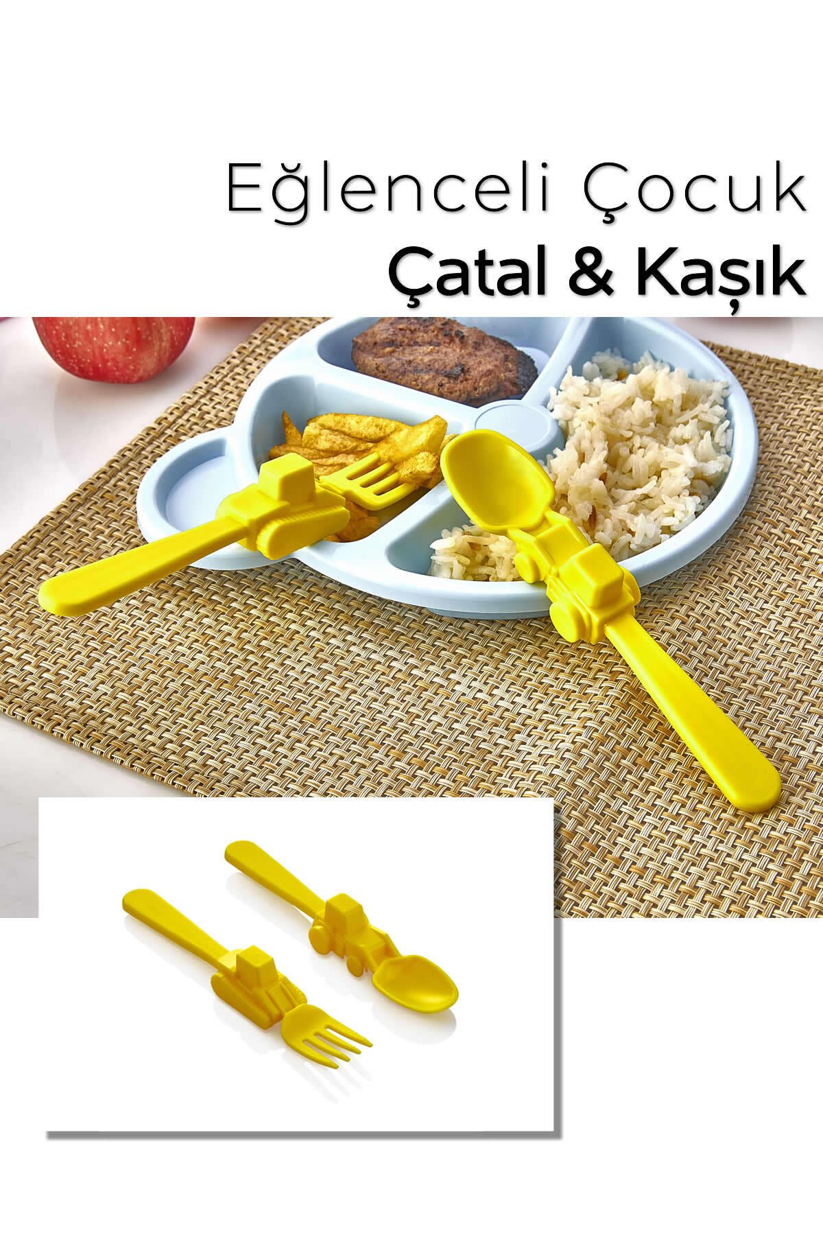 ARVALE Eğlenceli Dozer Tasarım Çocuk Çatal & Kaşık Seti