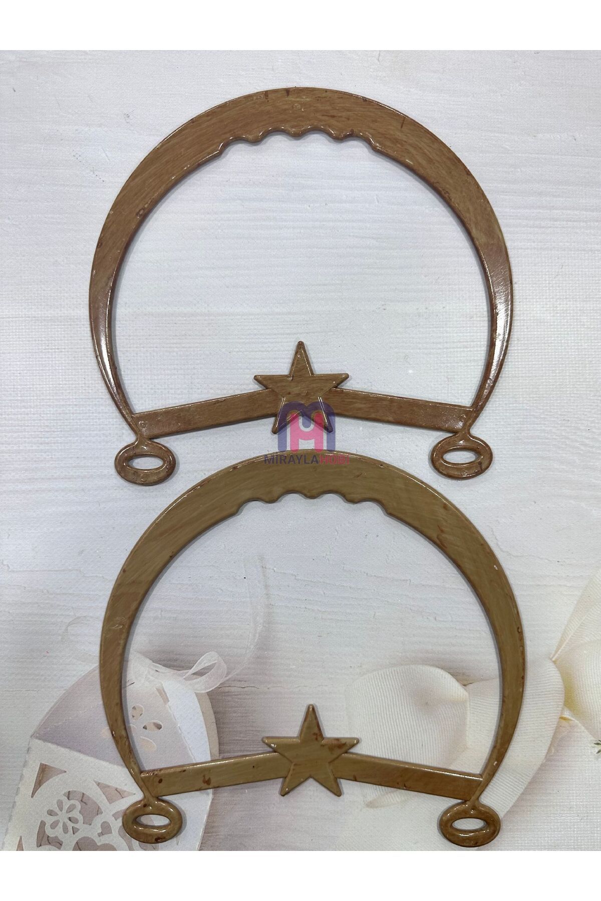 miraylahobi Bambu Görünümlü Plastik Çanta Sapı Yıldızlı Model M1 1 Çift (20*22 cm)