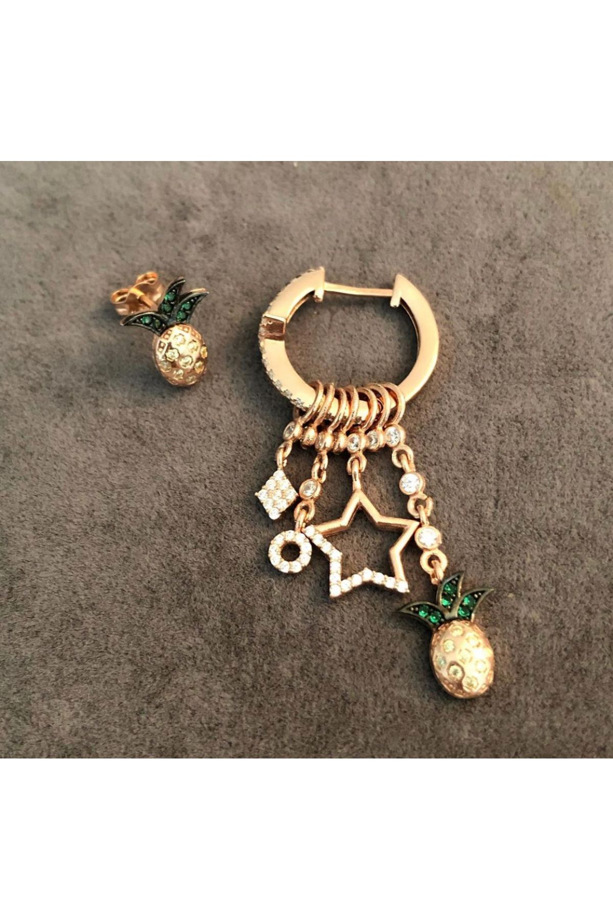emy by emel luxury silver jewelry Rose Altın Kaplama Ananas Figürlü Küpe 925 Ayar Gümüş