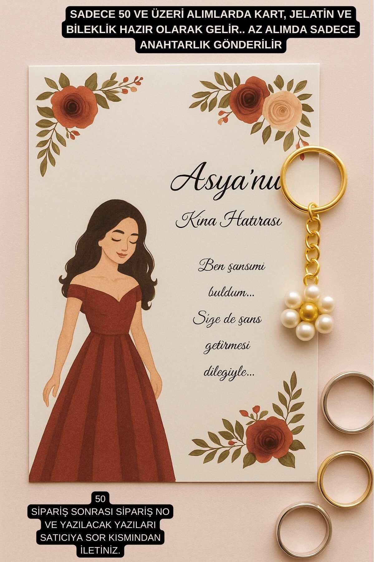Emtory Home Kına Konsept 10'lu Papatya Anahtarlık - Kına Hediyesi - Nişan Hediyesi - Bride Hediye
