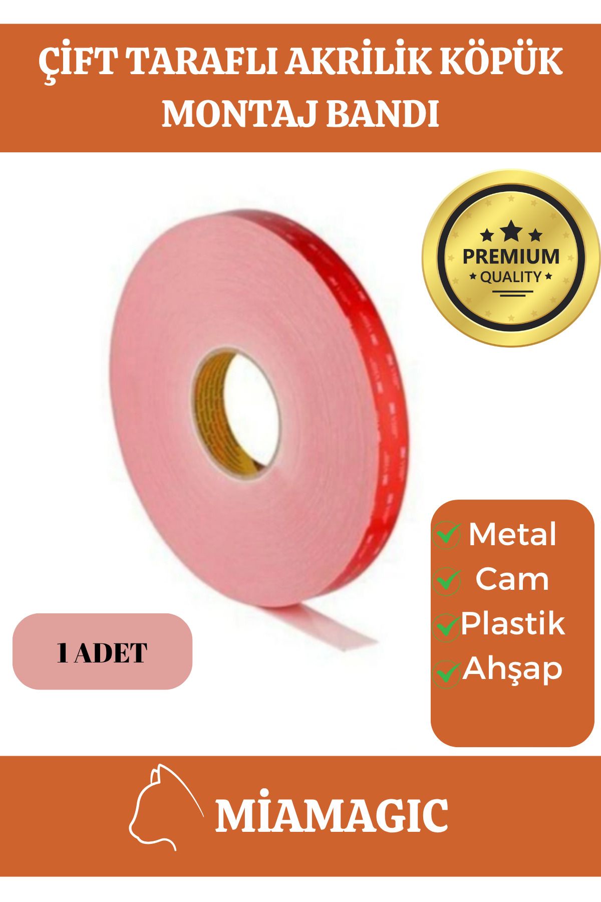 Miamagic Premium Seri Ekstra Güçlü Çift Taraflı İz Bırakmayan Akrilik Köpük Montaj Bandı 19mm X 2mt