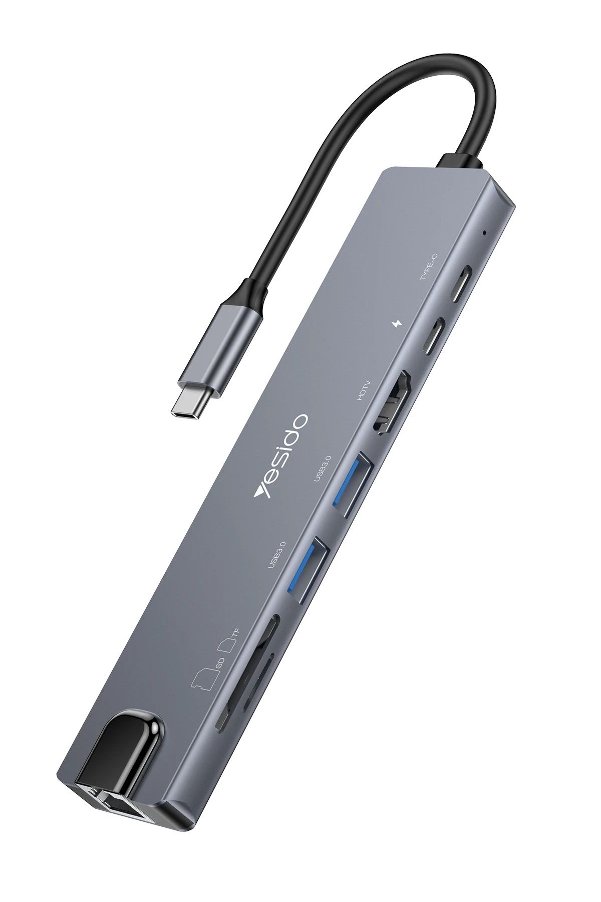 Yesido Macbook Pro Air Usb Type-c Hub Dönüştürücü Çoklayıcı Usb Hdmi 4K Tf, Sd, Pd, Ethernet 8in1 100W PD 1