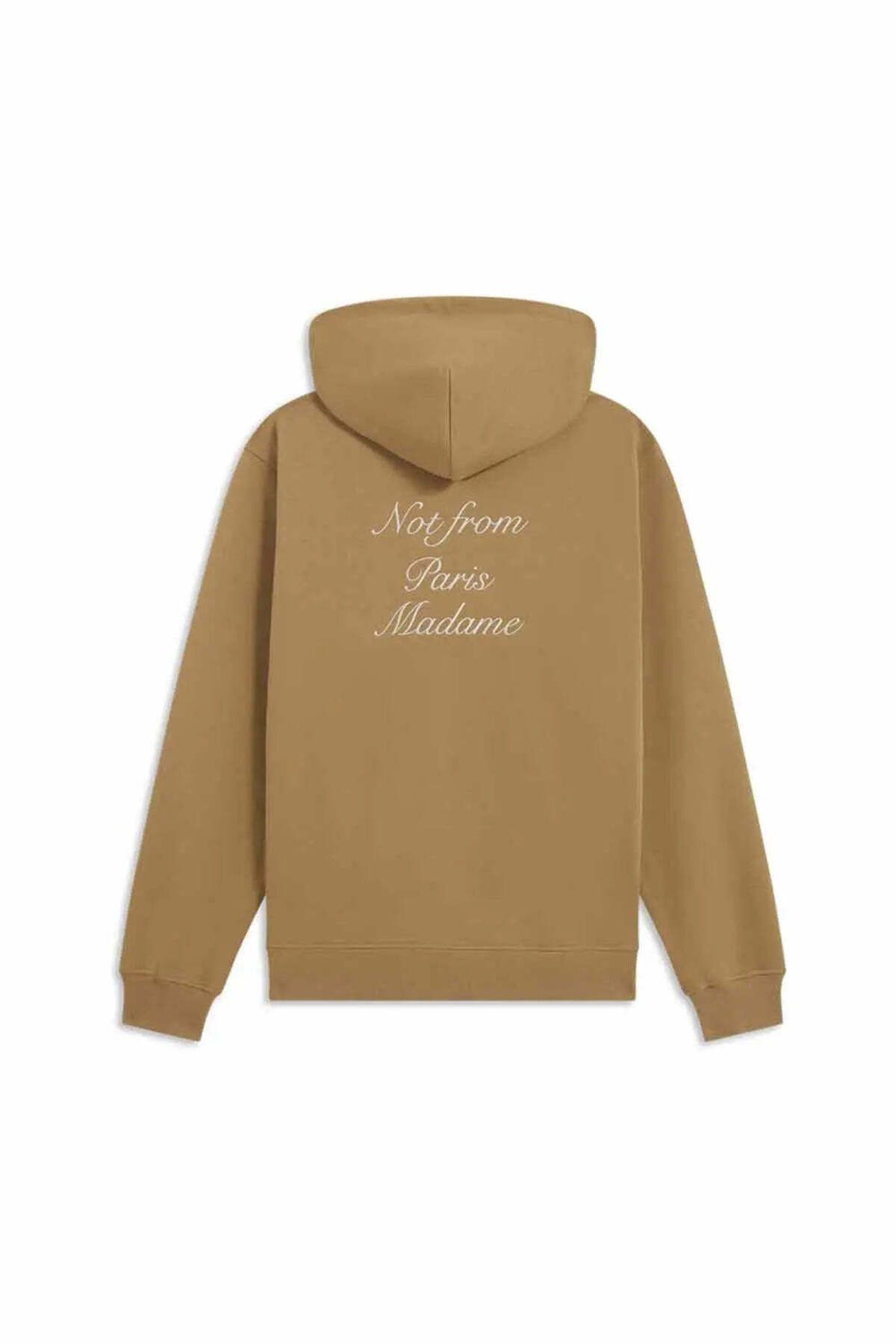 American Rag Cie 100% Pamuk Ice Brown Hoodie - 'Not from Paris Madame' Sloganlı Şık Süet Kapüşonlu