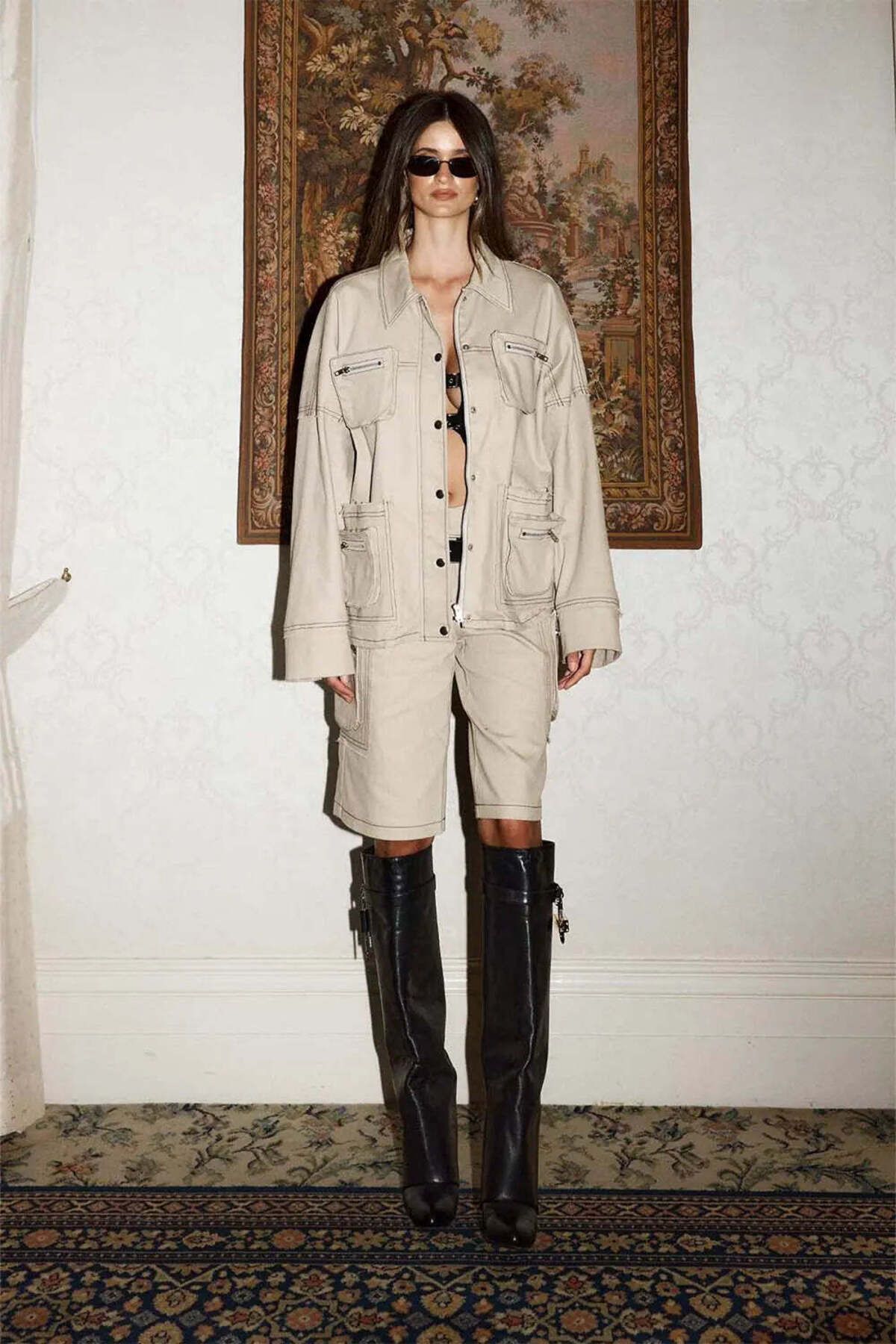 American Rag Cie Bone Renkli Oversized Mallory Ceket - Fermuarlı ve Cepli Tasarım