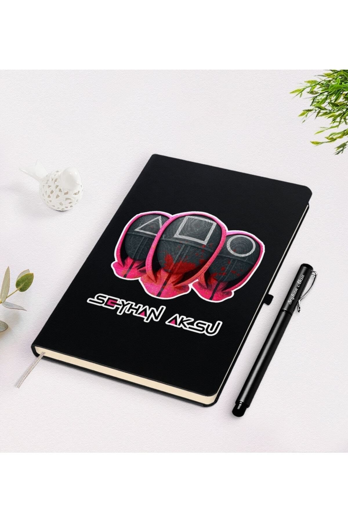 BİBANAPROMOSYON Kişiye Özel Squid Game Tasarımlı Siyah Defter Ve Kalem Seti-1