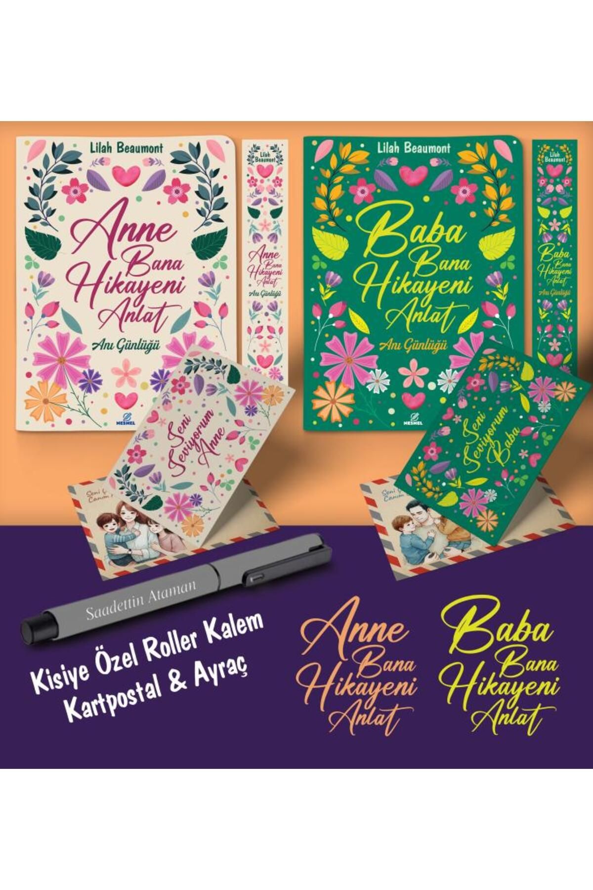 nesnel yayınlar Kişiye Özel Anne ve Baba Bana Hikayeni Anlat Ayraç Kartpostal Kalem - Gri