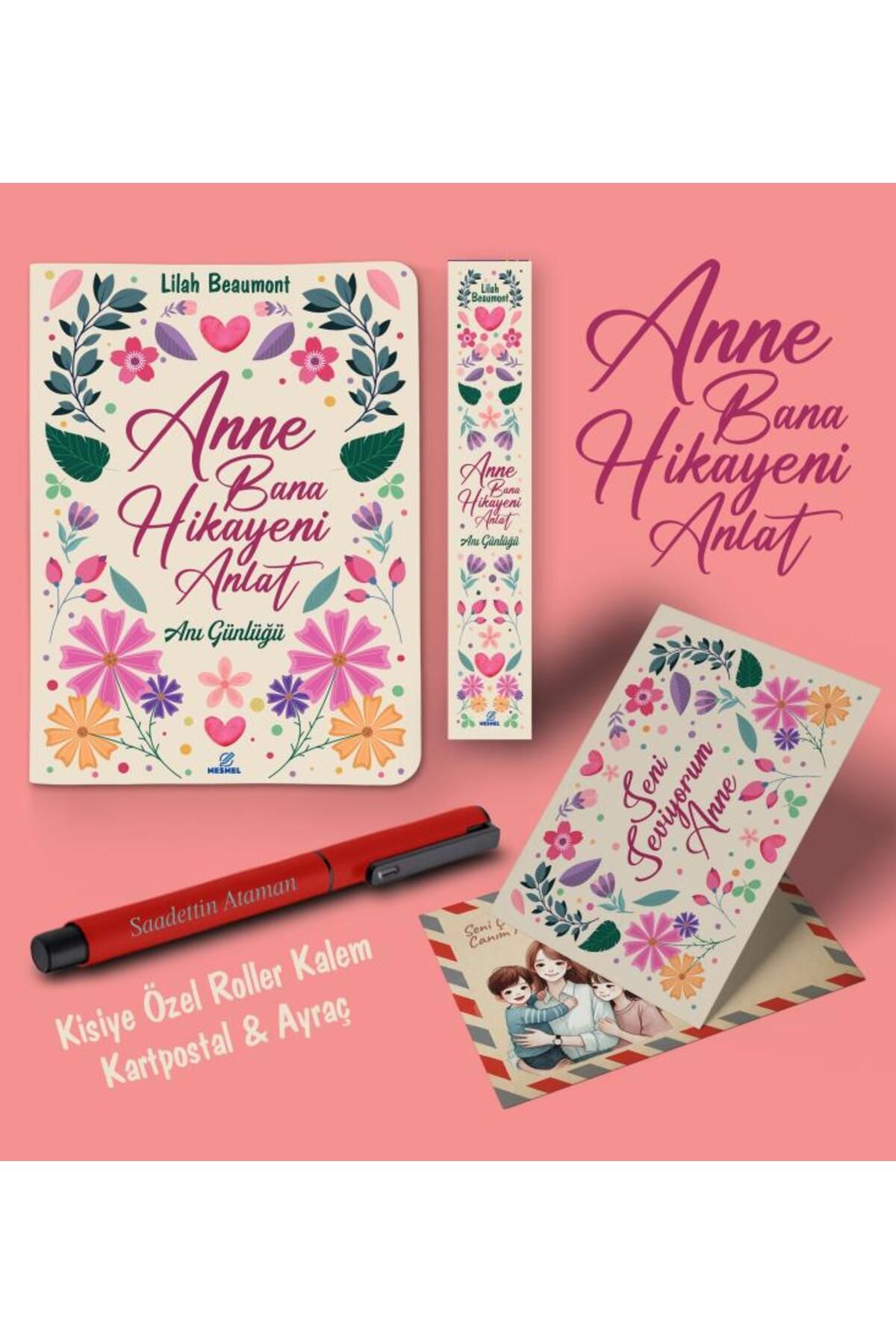 nesnel yayınlar Kişiye Özel Anne Bana Hikayeni Anlat Ayraç Kartpostal Kalem - Kırmızı