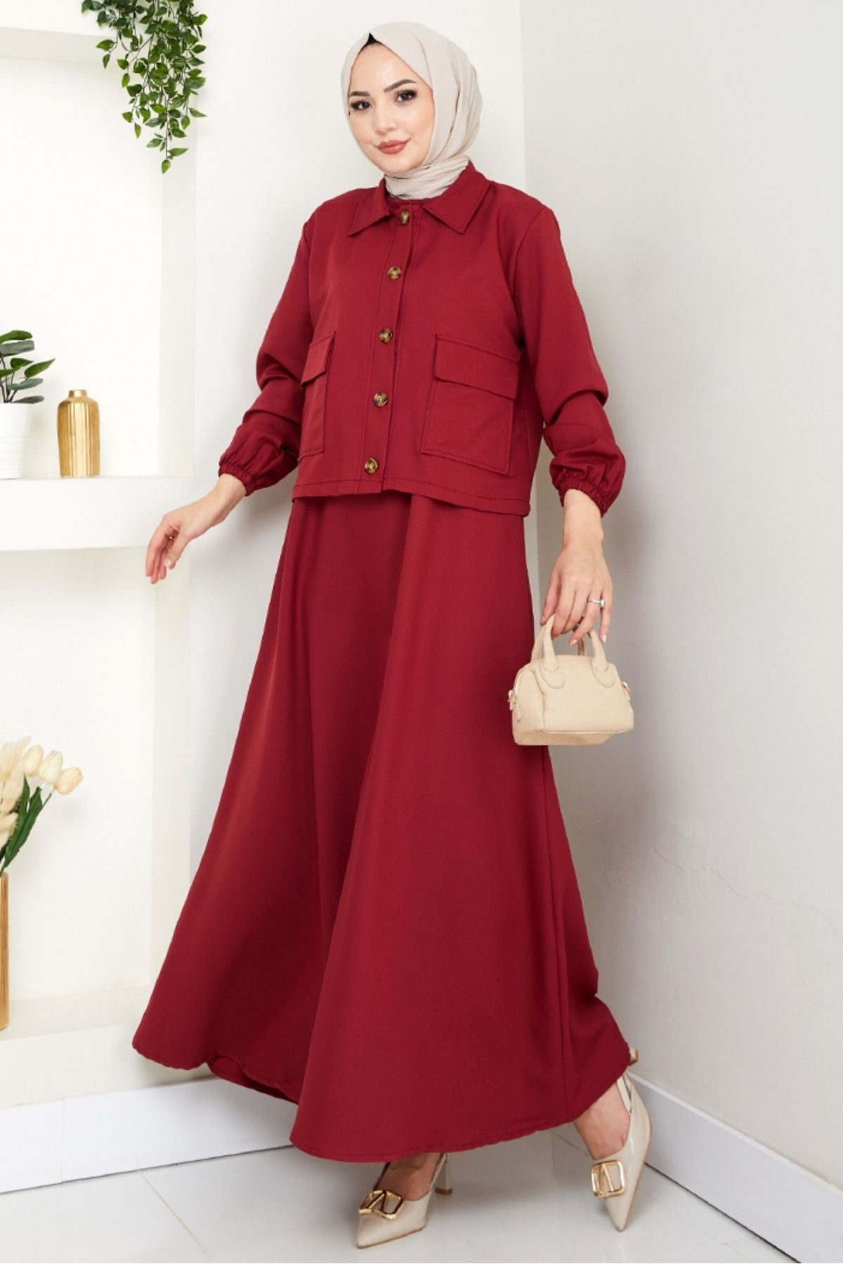 Bestenur Faylin Ceket Elbise İkili Takım 1565 - Bordo