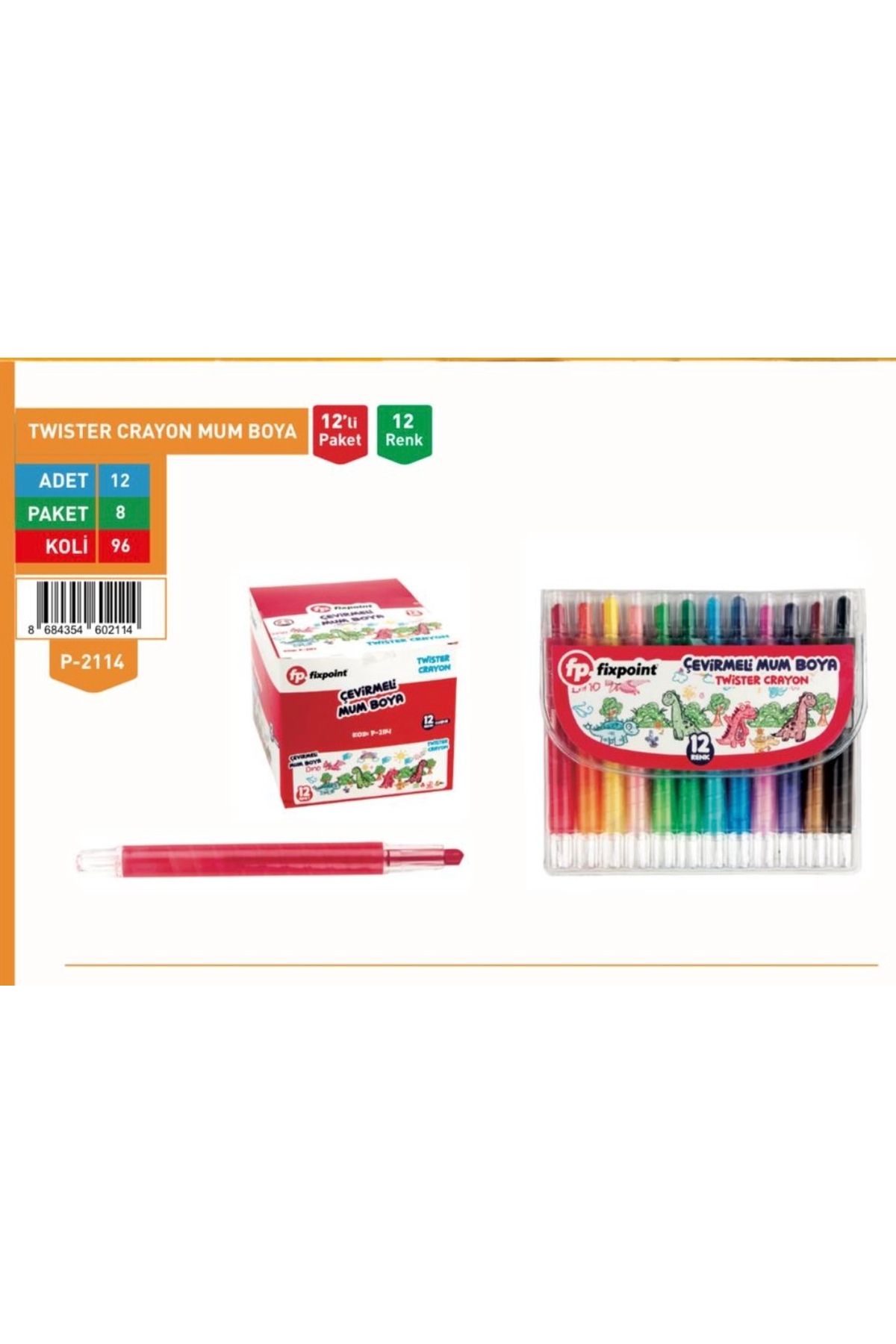 FixPoint Çevirmeli Mum Boya Twister Crayon One Size Kolay Silinebilir