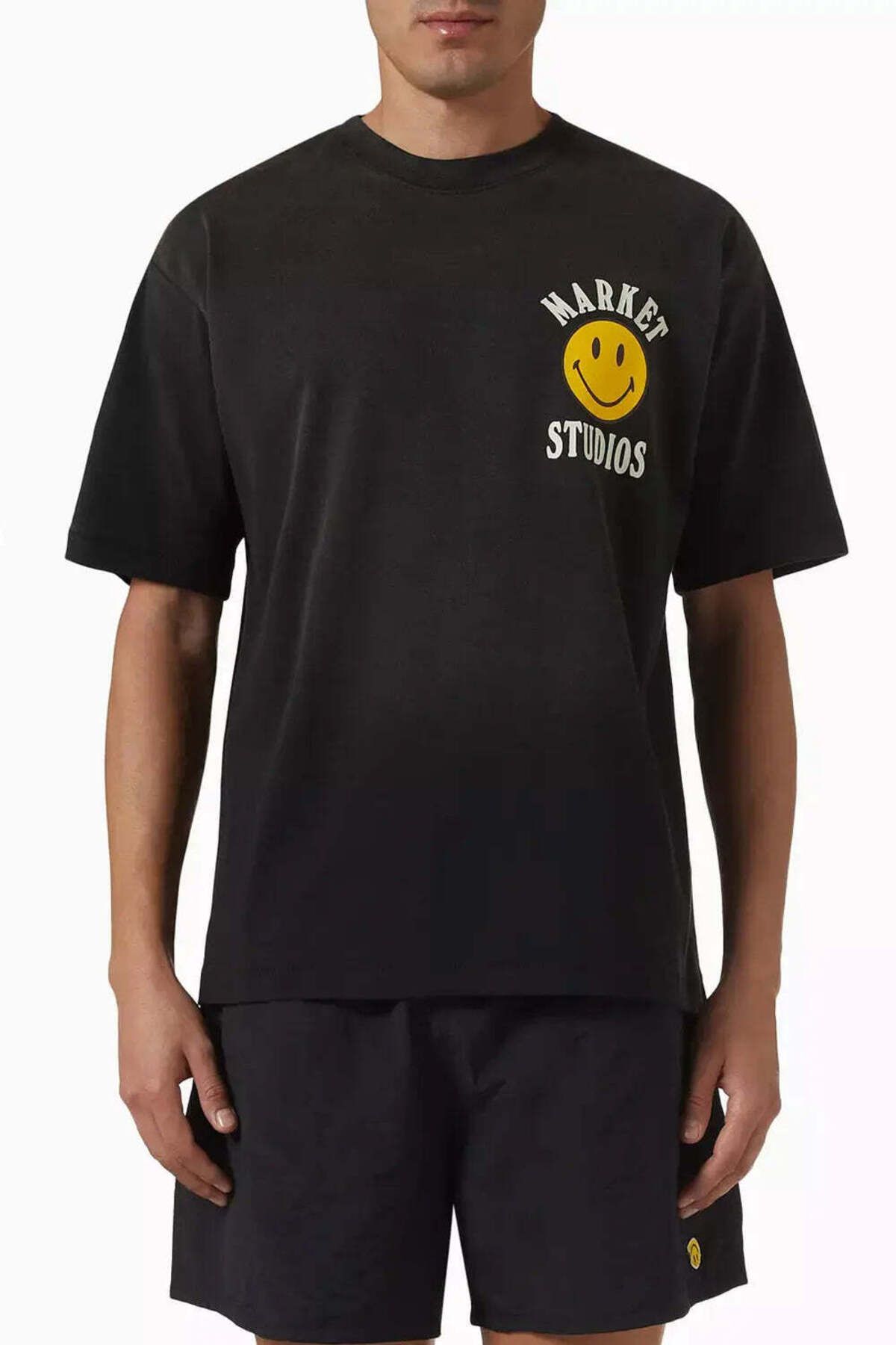 American Rag Cie Smiley Lockup T-Shirt: %100 Pamuklu Siyah Erkek Tişört