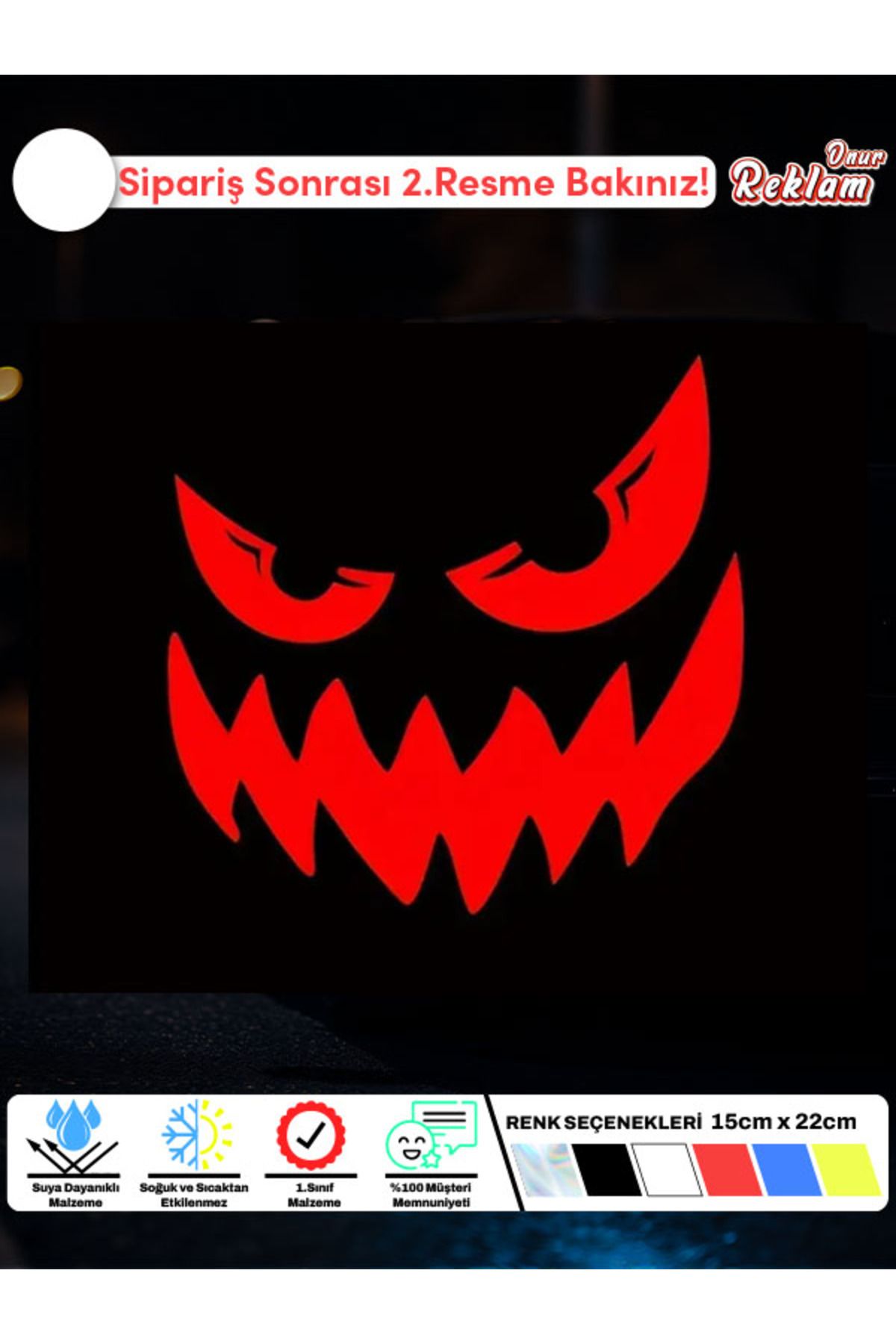 Onur Reklam Canavar Yüzü Sticker – Suya Dayanıklı 15x22 cm Araba Etiketi