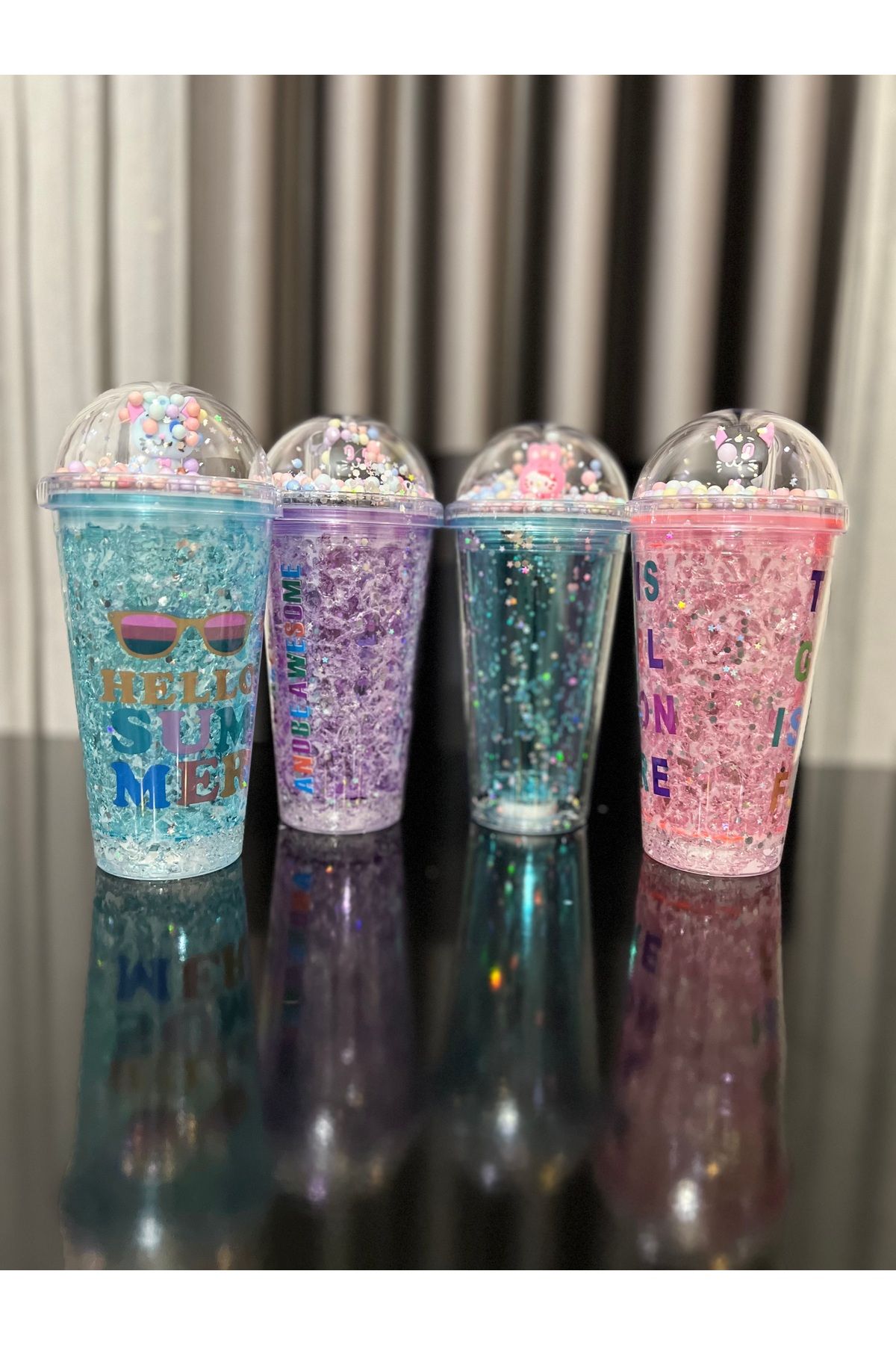 Hediye Bardaklar Işıklı Pipetli Eğlenceli Bardak