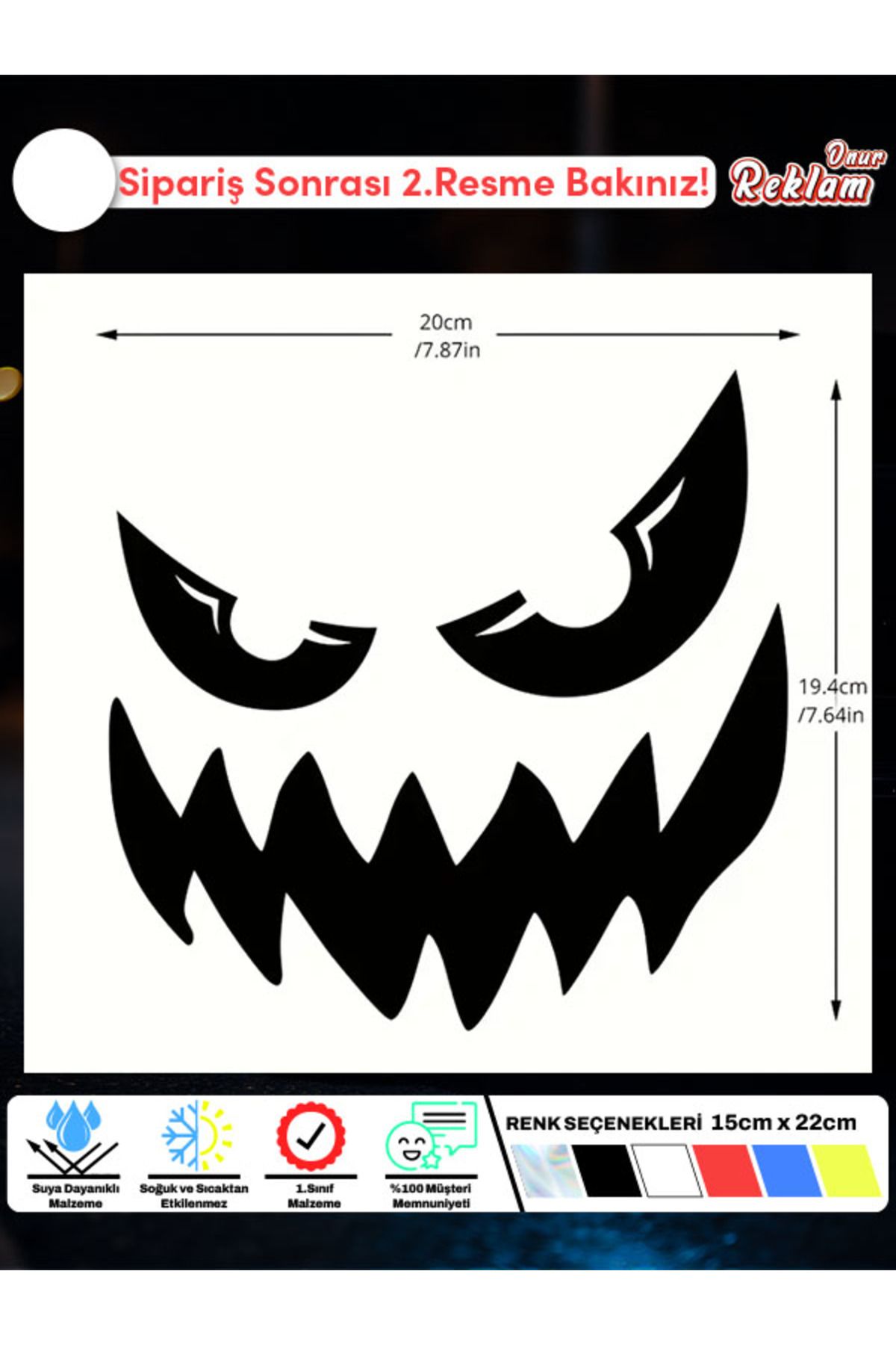 Onur Reklam Canavar Yüzü Sticker – Suya Dayanıklı 15x22 cm Araba Etiketi
