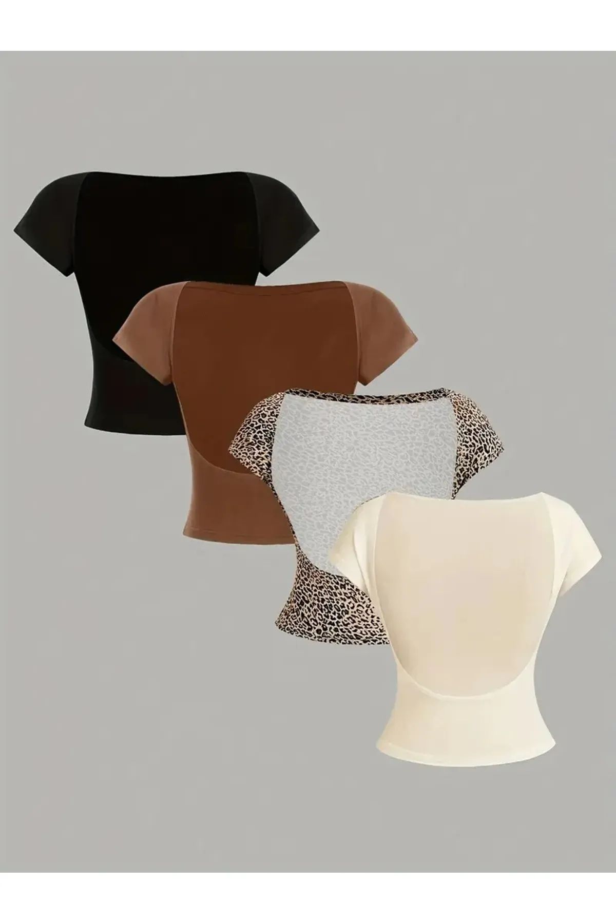 npLStore Kadın Sırt Dekolteli 4'lü Crop Bluz