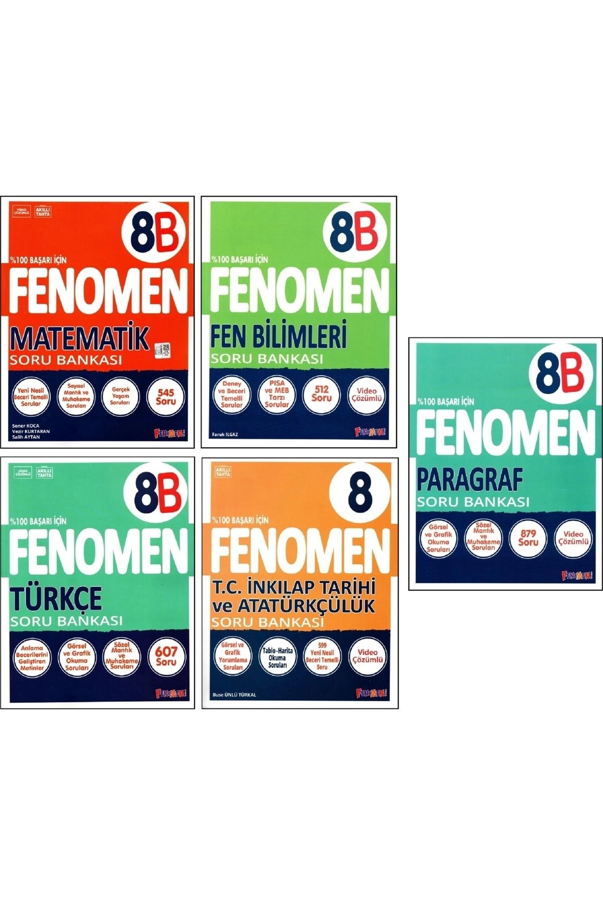 Fenomen Yayıncılık Fenomen 8. Sınıf Lgs Matematik(B)+Fen(B)+Türkçe(B)+Paragraf(B)+Inkılap Tar.soru Bankası 5 Kitap