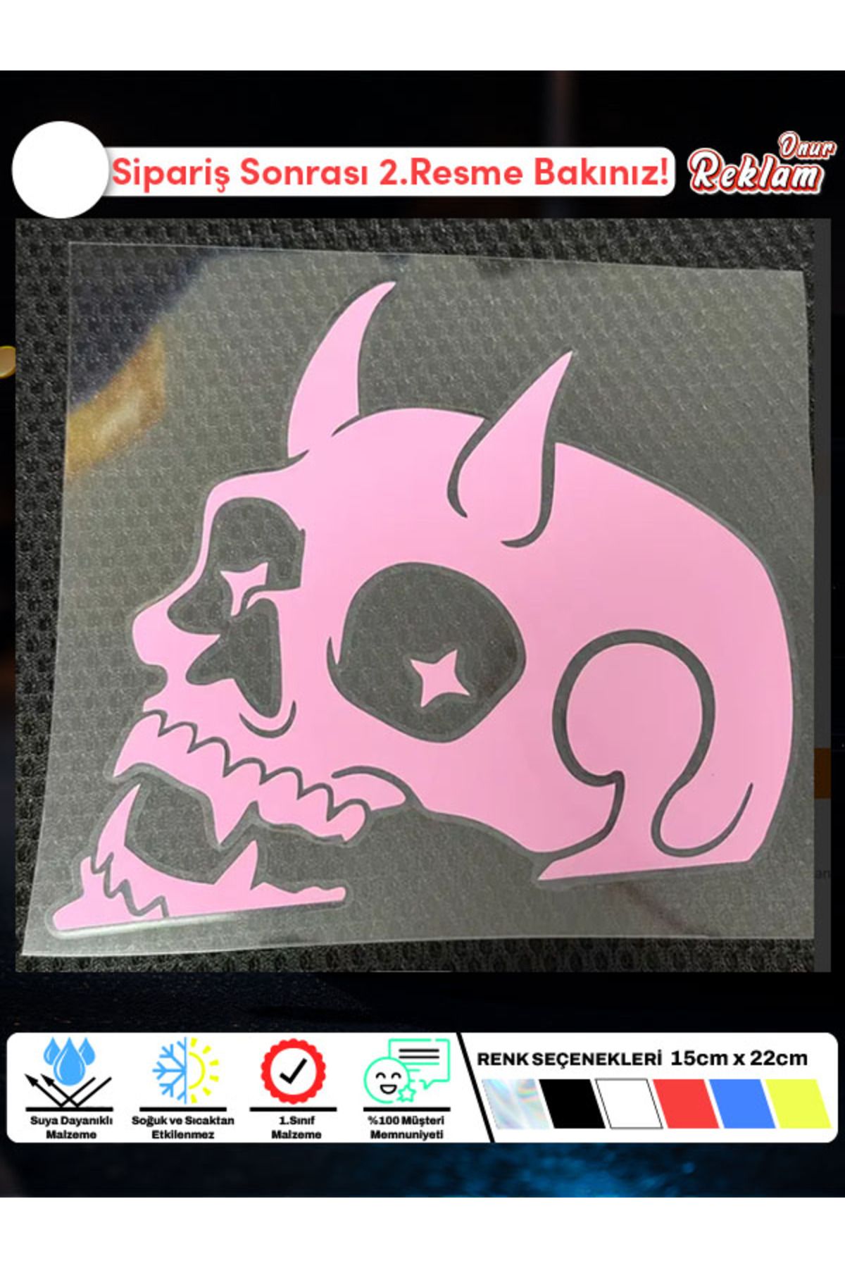 Onur Reklam Boynuzlu Kafatası Araç Sticker – 15x22 cm, Suya Dayanıklı Tasarım
