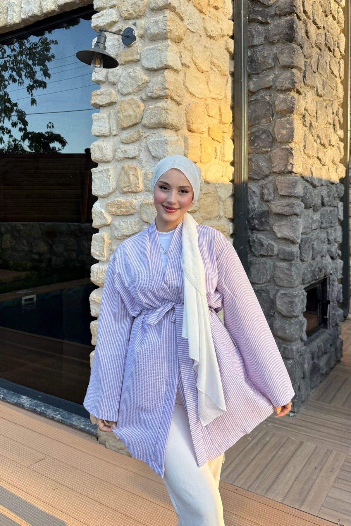 lurex moda Çizgili Kimono