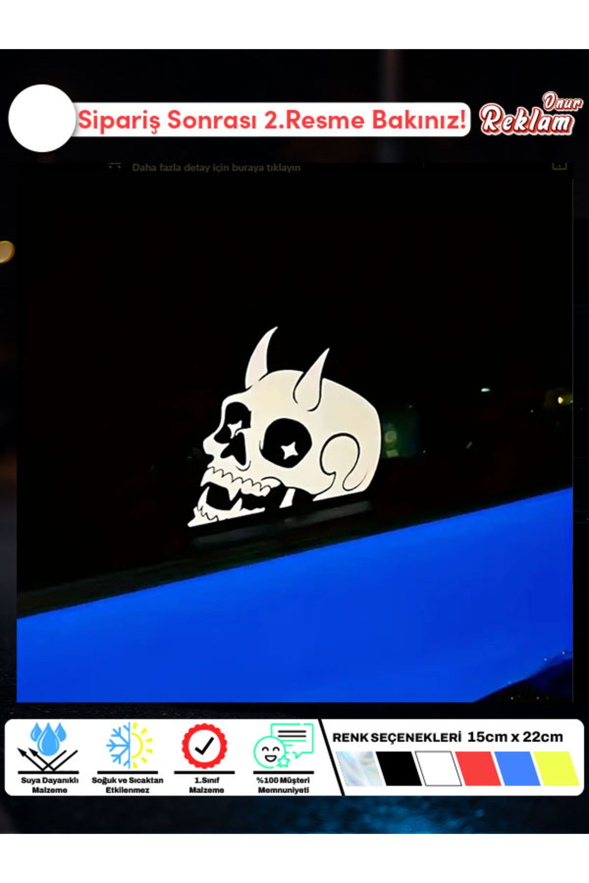 Onur Reklam Boynuzlu Kafatası Araç Sticker – 15x22 cm, Suya Dayanıklı Tasarım