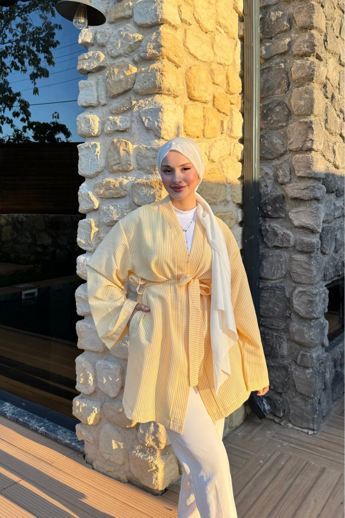 lurex moda Çizgili Kimono