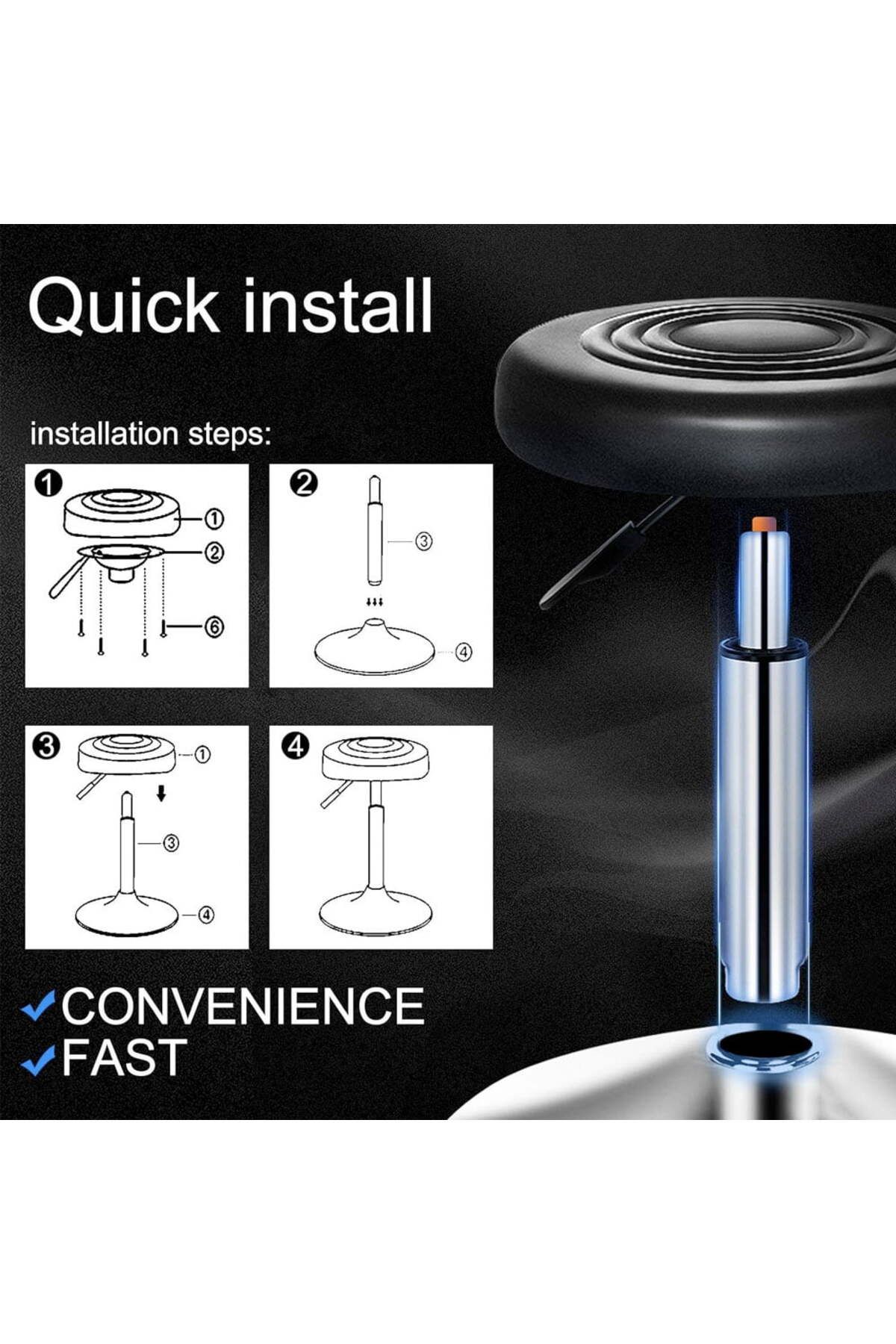 Quasar & Co.-Set 2 scaune tip taburet bucatarie/bar, rotative, reglabile pe inaltime, piele ecologica, negru 5