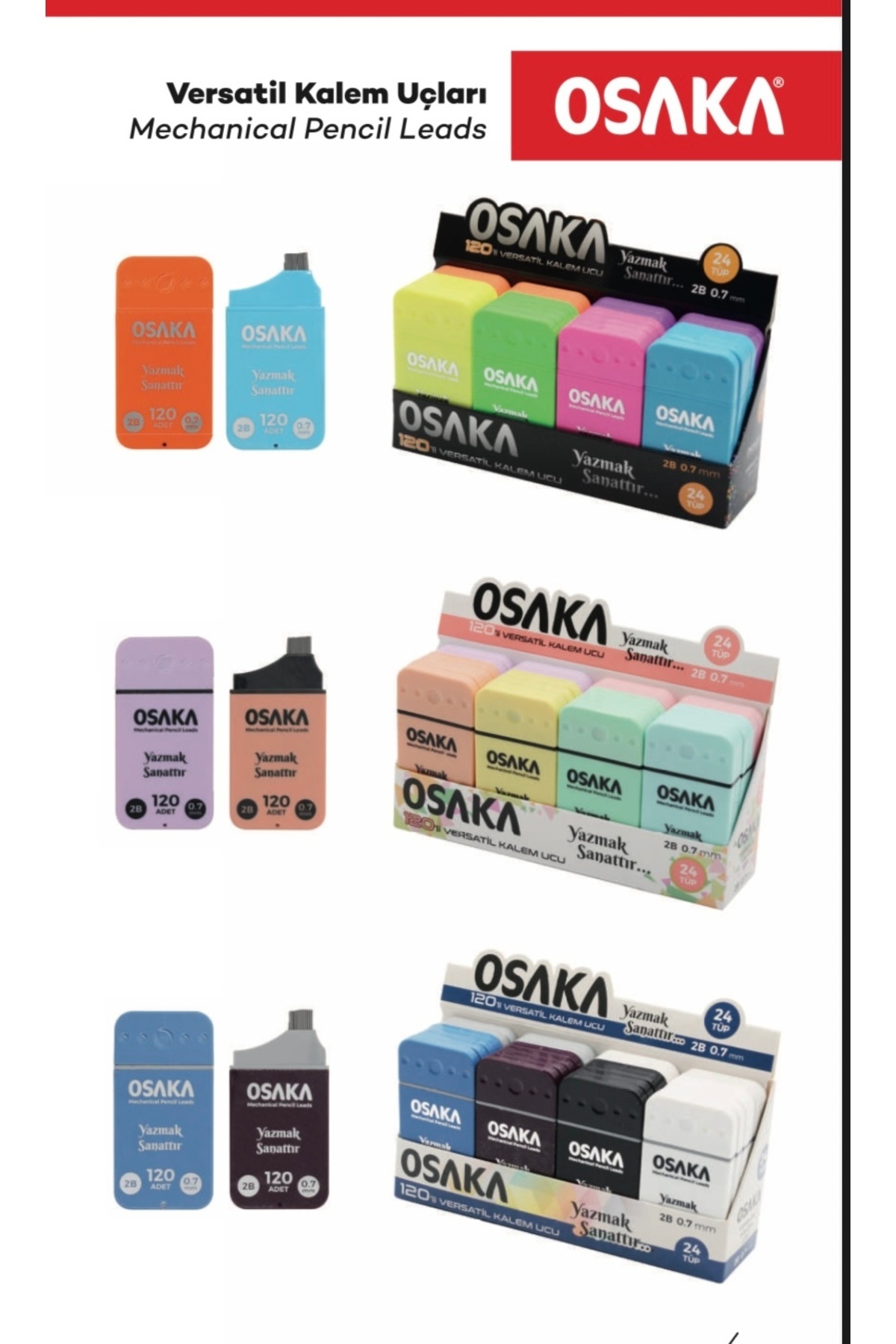 A&G world 12 Adet 120 Li Min Uç 0,7 Mm Osaka 12 Kutu 0,7 Siyah Uç , One Size 77210